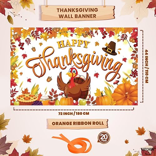 Miniatura 2 de KatchOn, Cartel de Feliz Acción de Gracias, extragrande, 72 x 44 pulgadas, telón de fondo de Feliz Acción de Gracias para decoraciones de Acción de