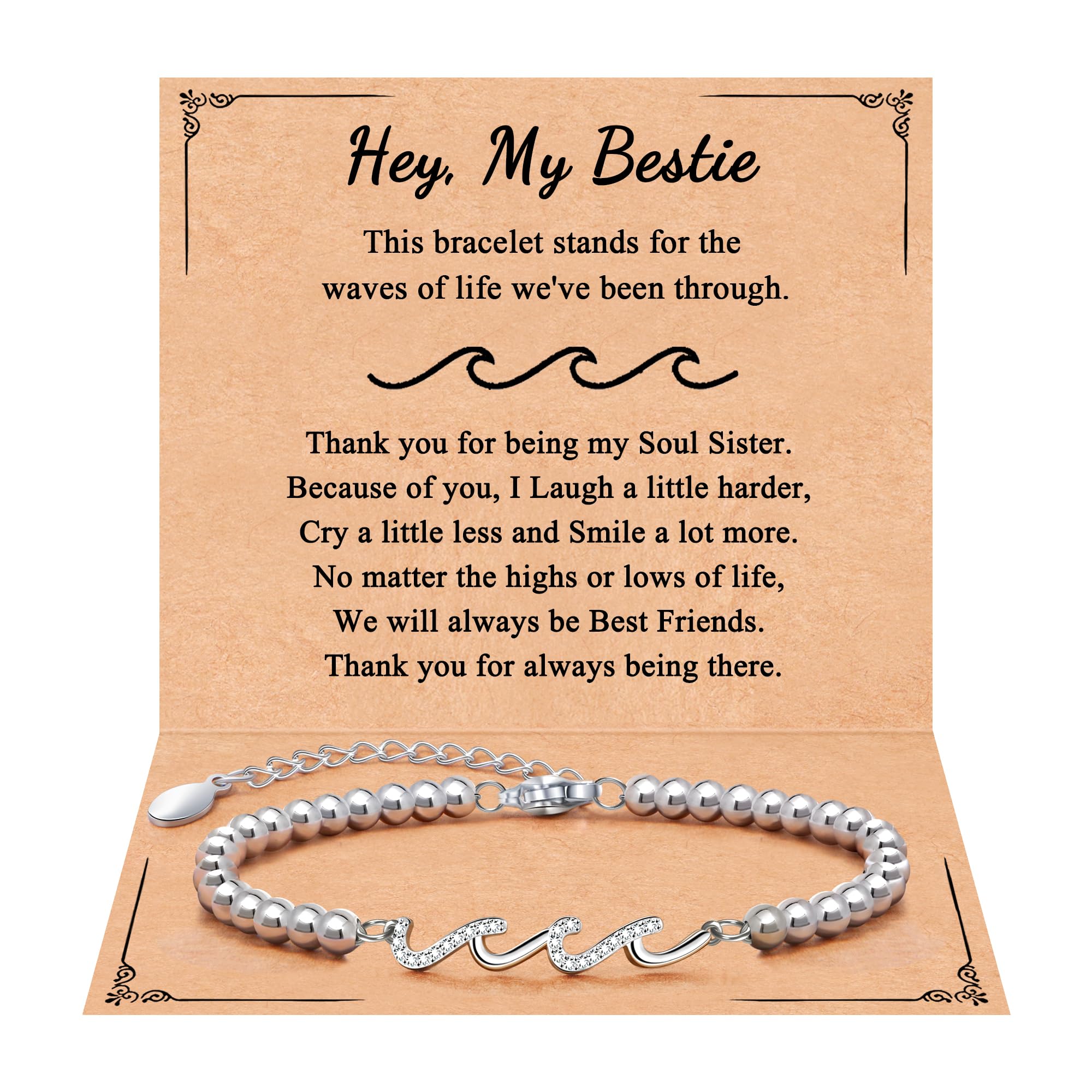 QWNHONEY Waves of Life Bracelet Inspirational Birthday Gifts for Bestie Sister 16th 18th 21st 30th 40th 50th 60th Birthday Gifts for Women