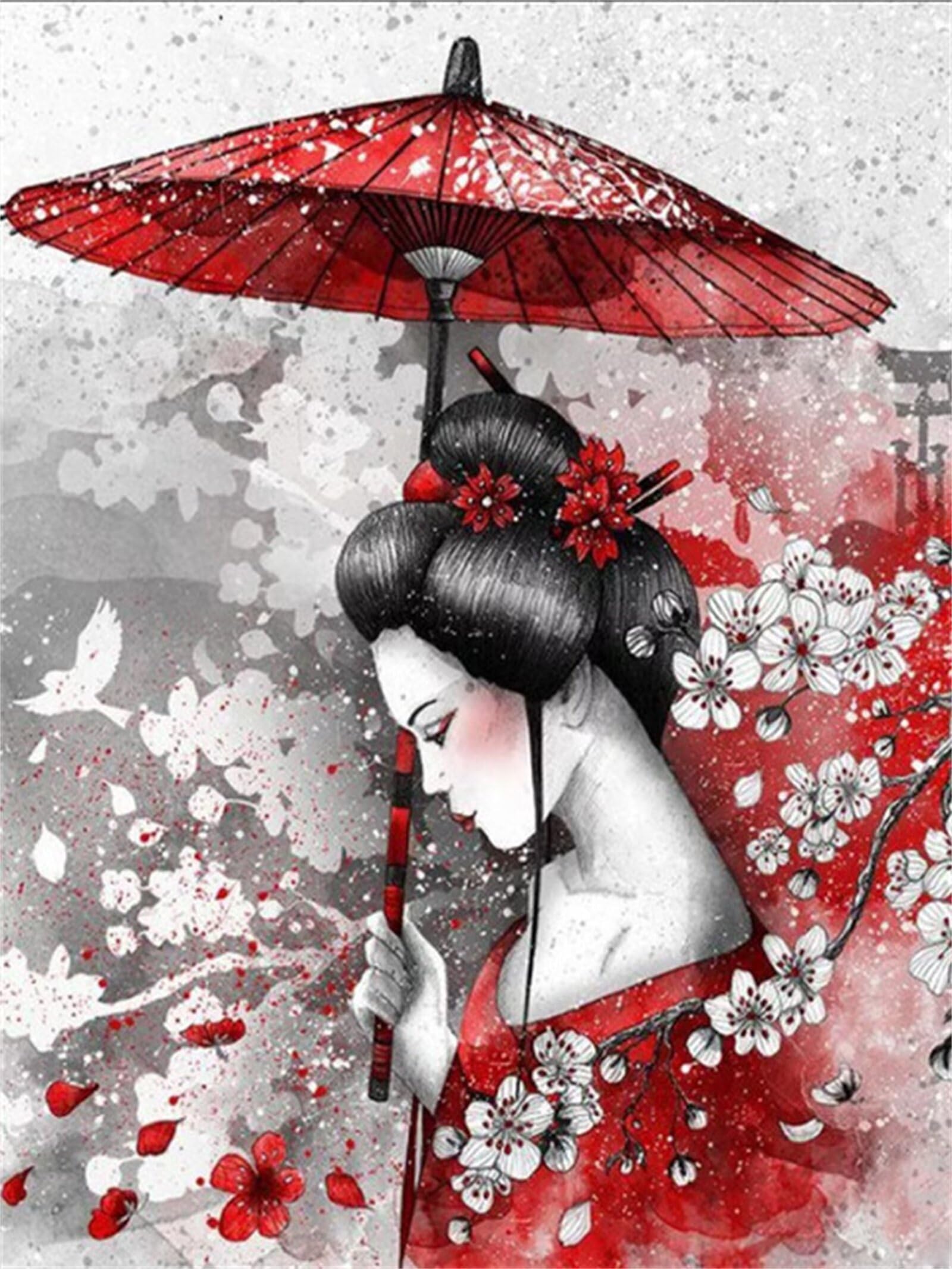 80x120cm Grand Format Diamond Painting Femme japonaise, Point de Croix Kit de Broderie Diamant Peinture, DIY 5D Diamant Painting, Canevas Kit Complet Diamant Art Craft Maison Murale Decor Gift Z-7193