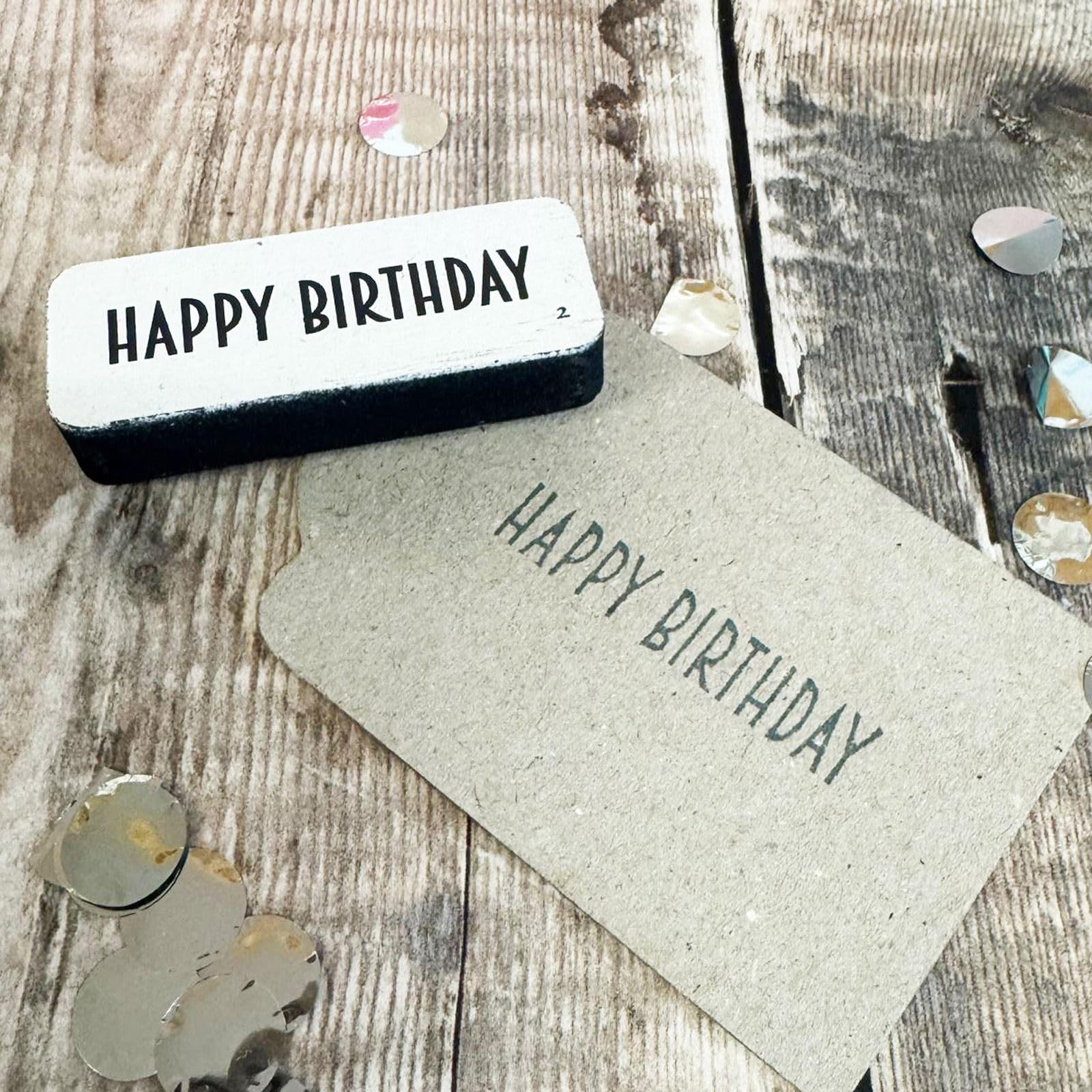 Luck And Luck White Wooden Happy Birthday Ink Stamp, Handmade Birthday Craft Rubber Stamp For Cards, Gift Wrapping, Diy Projects, Scrapbooking Crafts