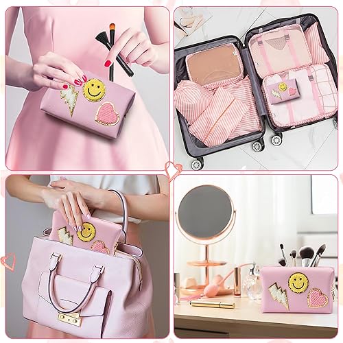 Miniatura 5 de LieToi Preppy Patch - Neceser de aseo pequeño de piel sintética portátil impermeable para uso diario organizador de viaje para mujeres y niñas