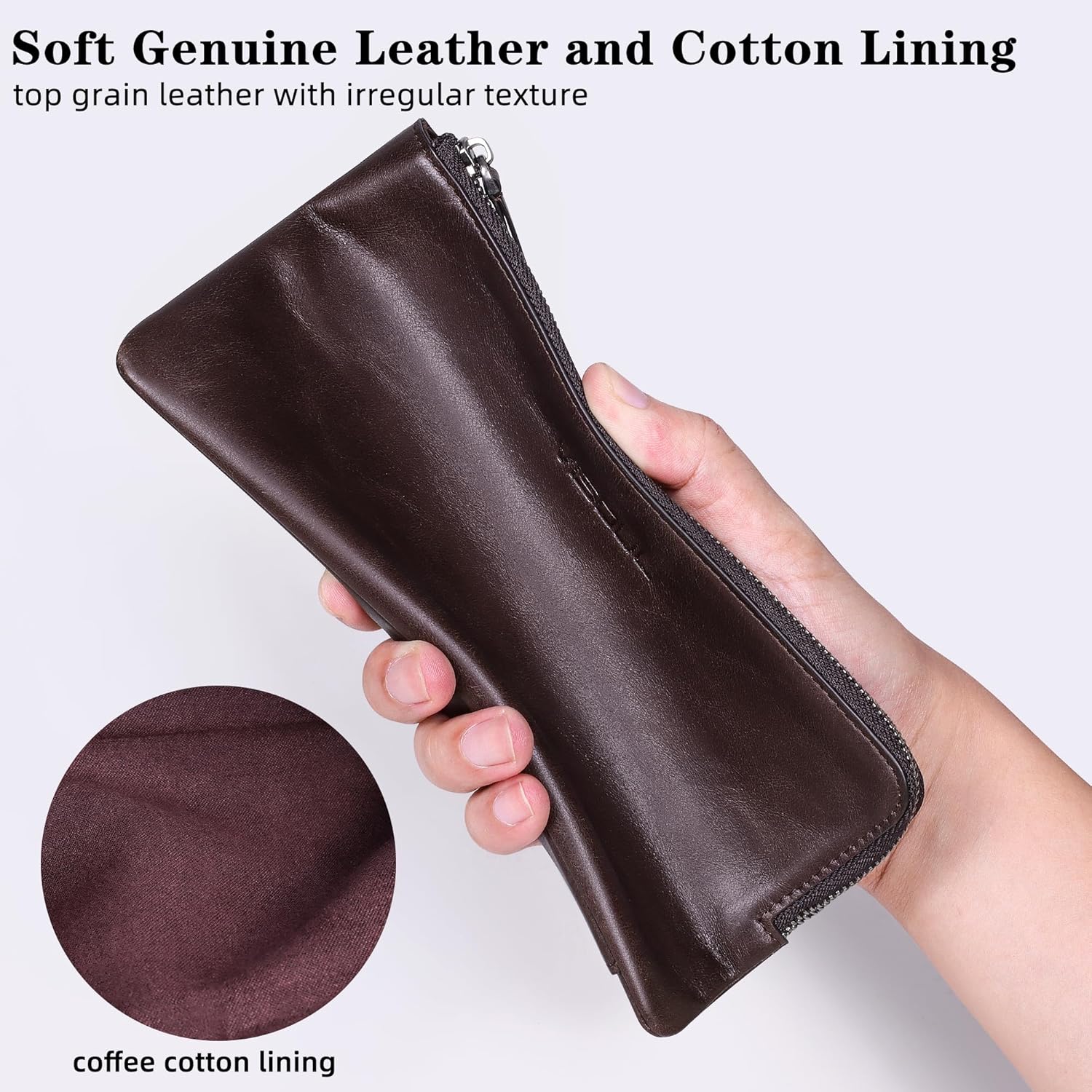 VISOUL Long Zipper Cash Wallet with Removable Credit Card Holder Genuine Soft Leather-Coffee - Image 5