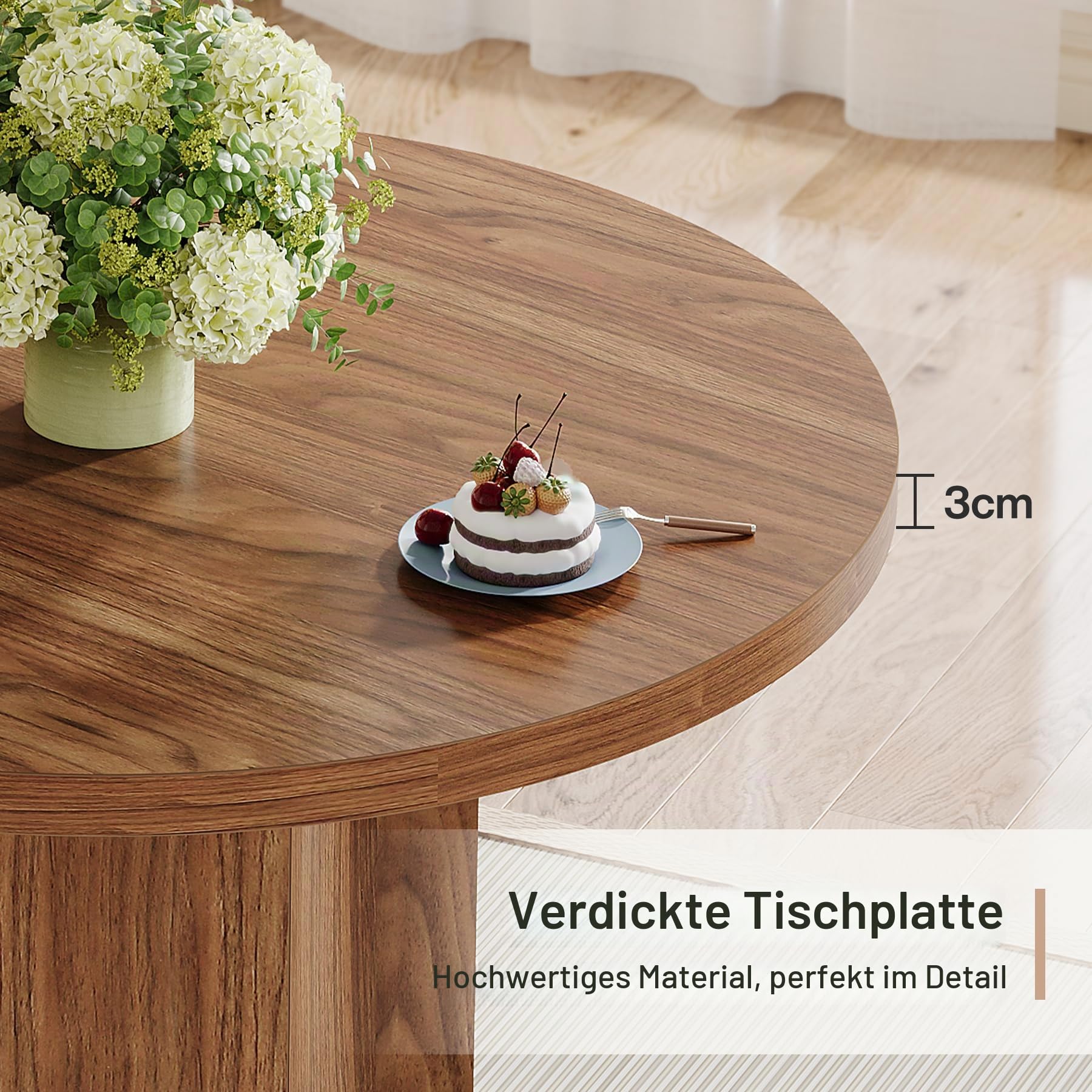 Tribesigns Esstisch Rund für 2 Personen, 80 cm Küchentisch mit rundem Holzsockel Esszimmertische für Esszimmer, Küche, Wohnzimmer kleine Räume, Mit Dicker Beinen Rustic Braun