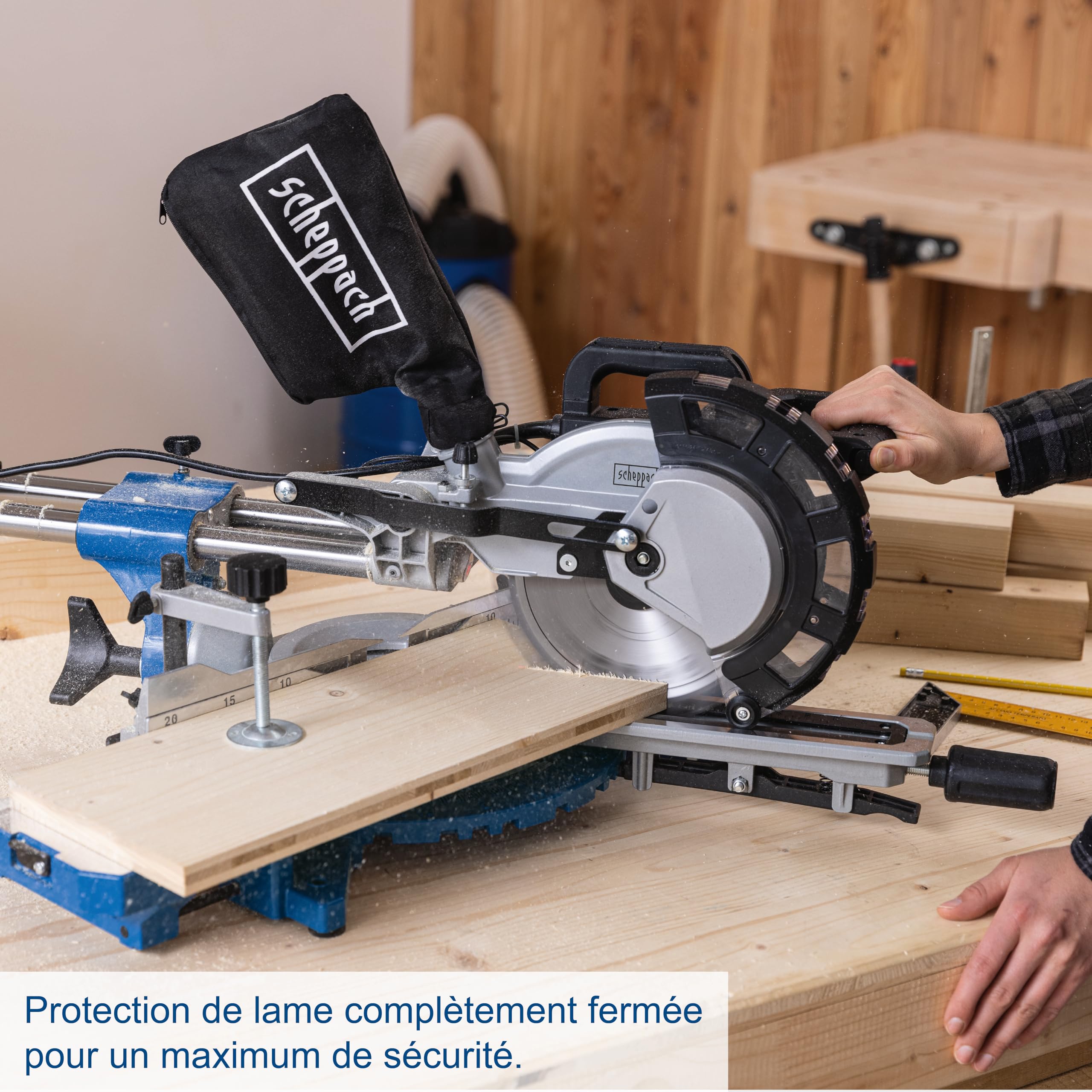 Scheppach Scie à onglets HM216 2000W Lame Ø 216mm Laser LED Table tournante serrage rapide