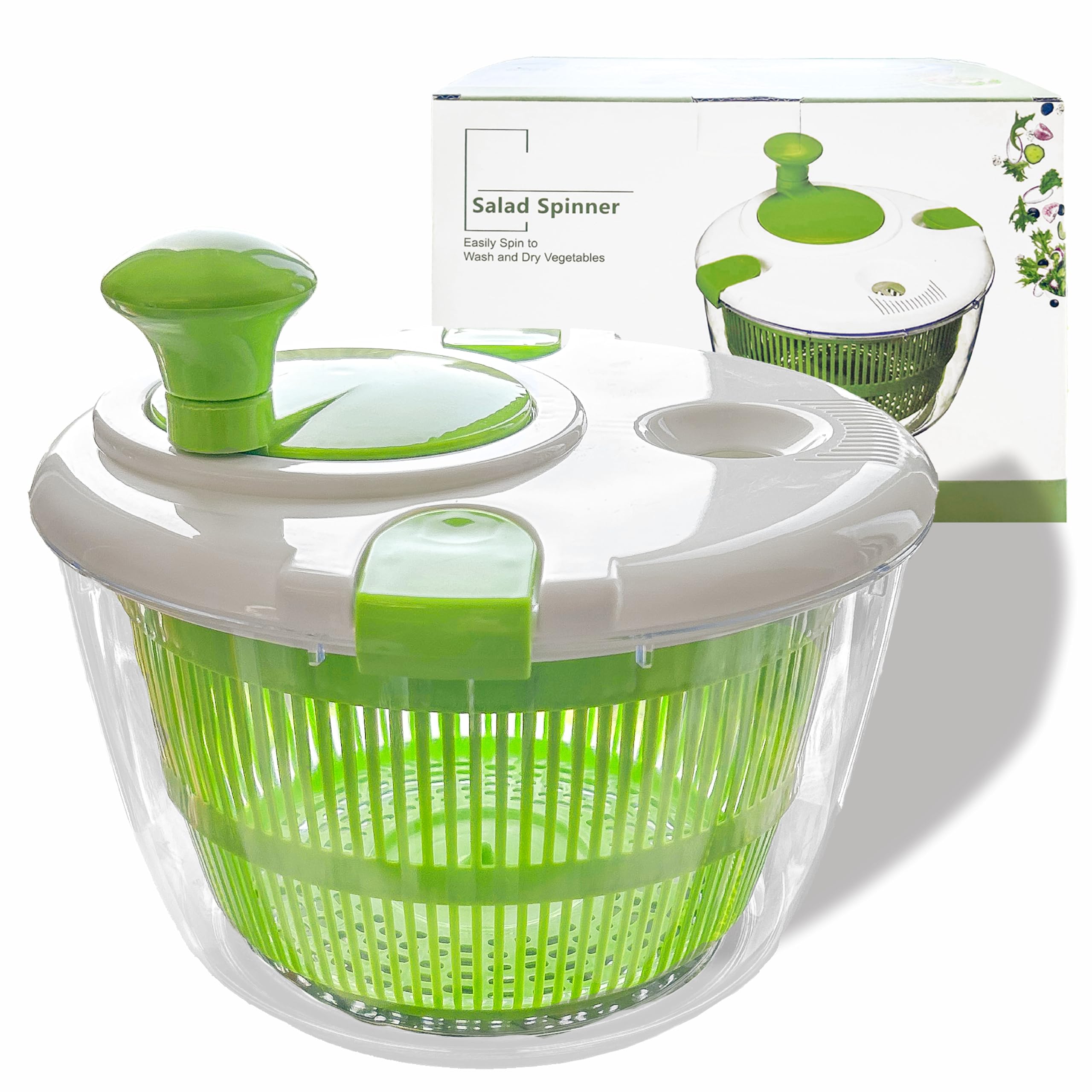 KMAKII Salad Spinner - Salad Washer, 5L Salad Dryer Salad Spinners with Vegetable Washing Basket, Household Fruit Dehydrator Drainer, Manual Salad Washer for Kitchen,Green