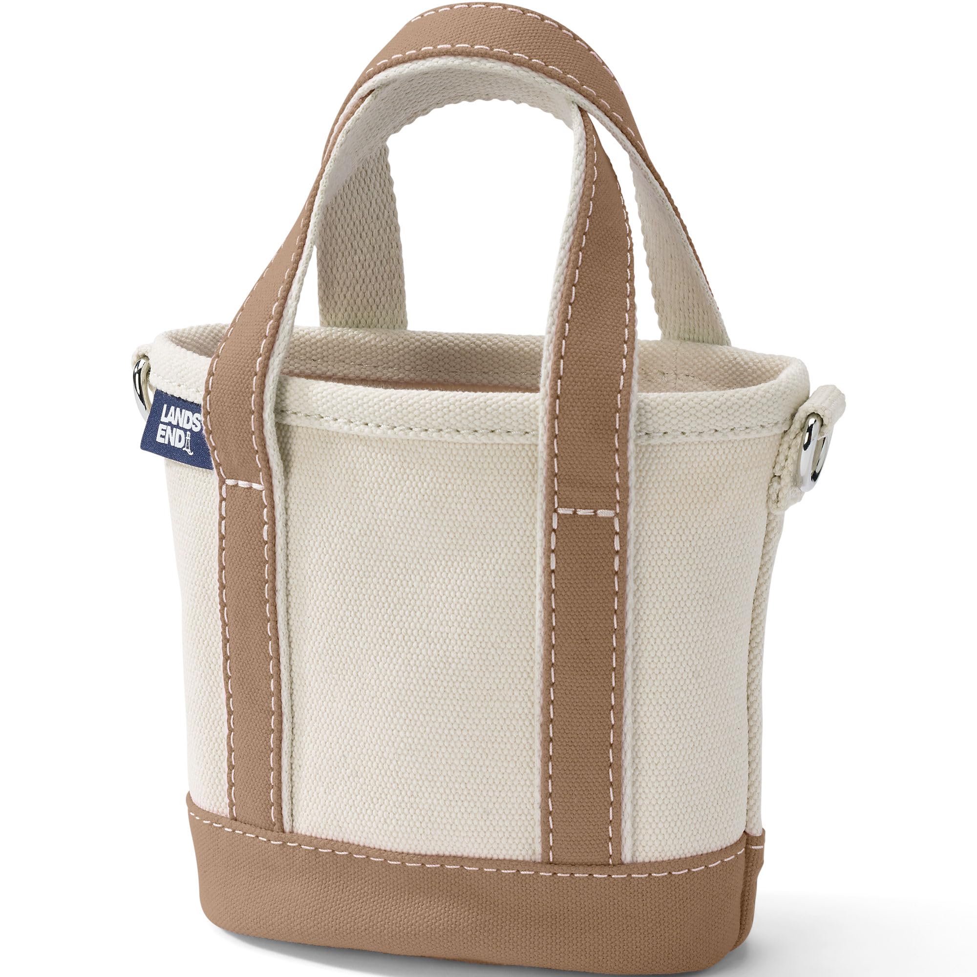 Lands' End Natural Open Top Canvas Tote Natural/rich Camel Mini - travel totes | Mubboo