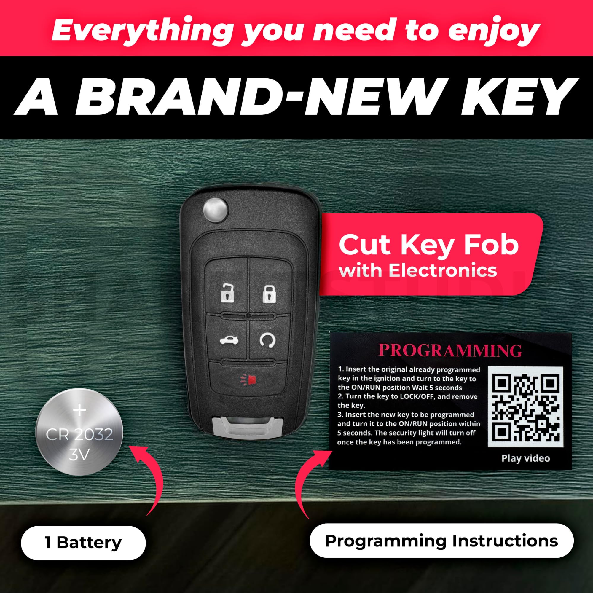 Programmable Key Fob Keyless Remote Key Fob For 2011-2016 Chevrolet Cruze – Programmable, Black Finish Key Cover - Foto 6