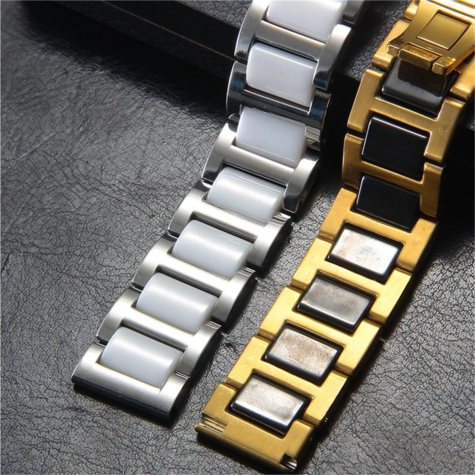 Correa de Reloj de Acero Inoxidable de cerámica de Dos Tonos, eslabones de Pulsera, Bandas de Metal de Repuesto extraíbles for Mujeres y Hombres