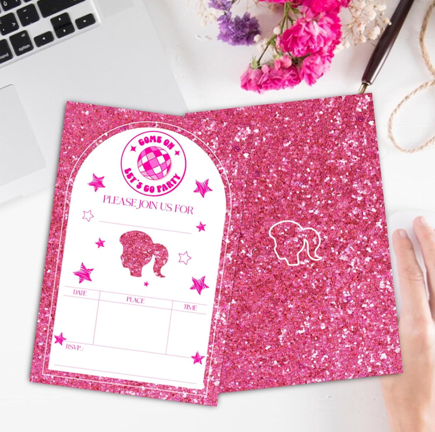 Pink Doll Birthday Party Invitation for Girls, Let's Go Party Birthday Supplies, 30 Cards With 30 Envelopes