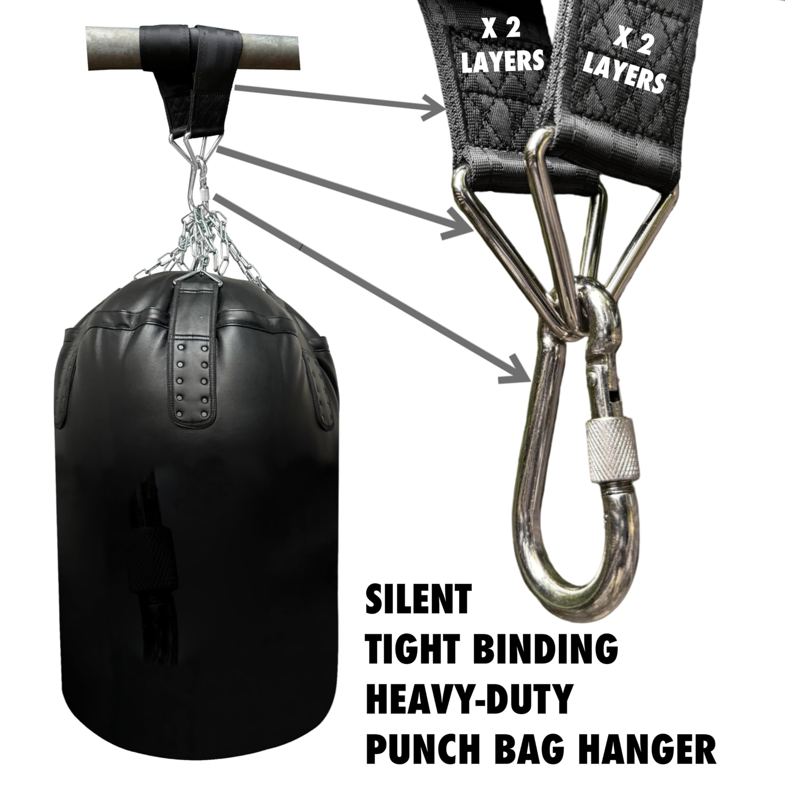 BULL DOZA FIGHT WEAR Heavy Duty Punch Bag Hanging Strap – Three Sizes | Extremely Strong Boxing Bag Hanger | Durable, Adjustable Punching Bag Holder for Home Gym & Training