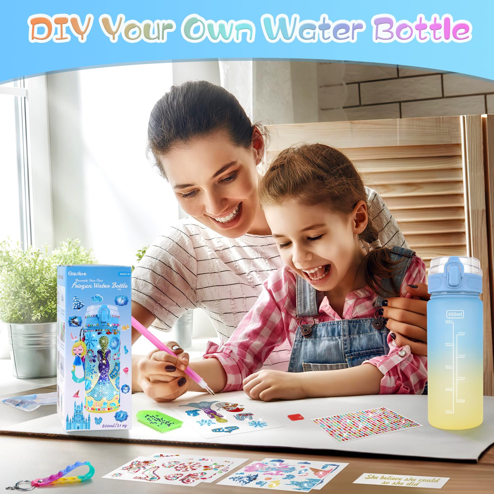 Decora tu propia botella de agua para niñas de 4 a 6 a 8 a 10 años, juguetes de Frozen para niñas, manualidades de pintura, divertidos kits de artes y manualidades de 6 a 12 años, regalos de 3