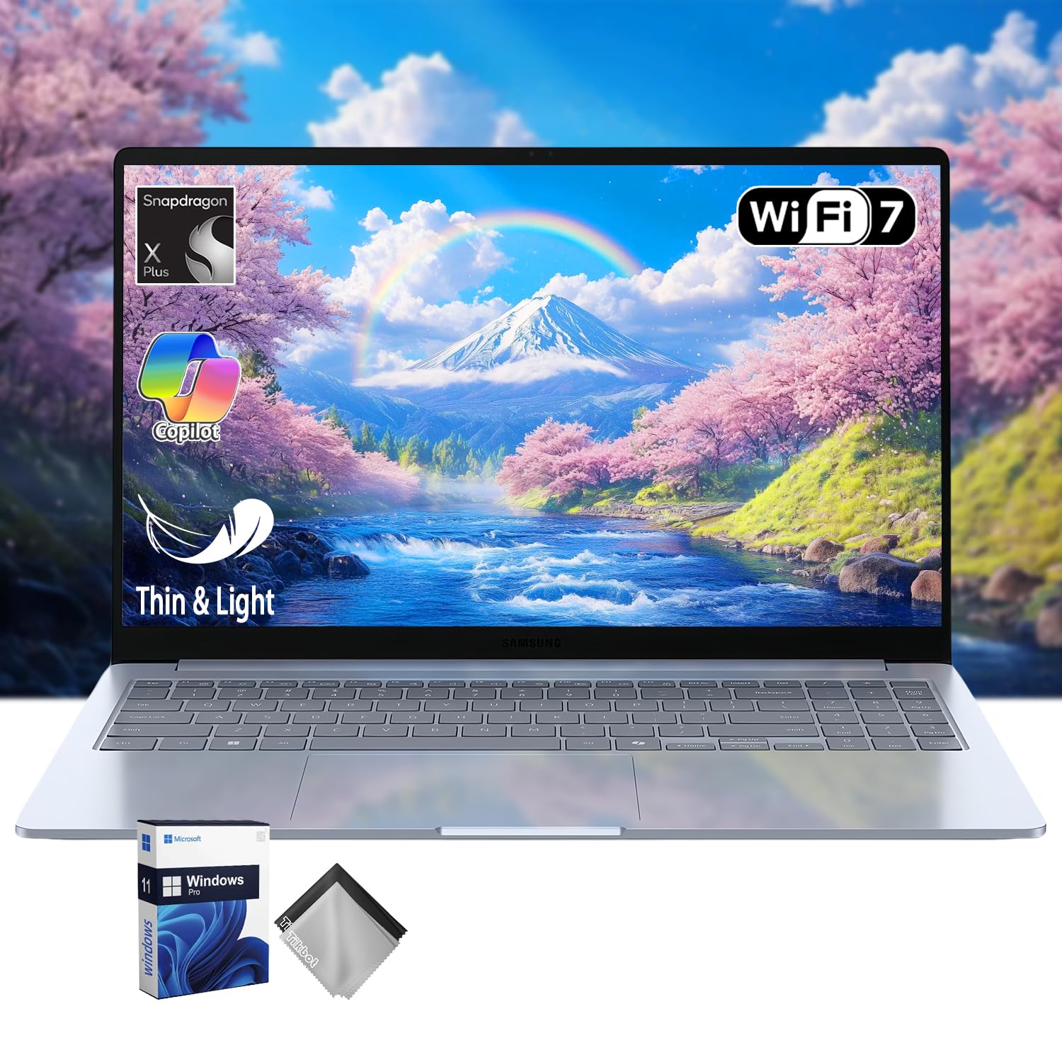 Galaxy Book4 Edge Copilot + AI Business Laptop, 15.6" FHD LED Anti-Glare Display, Snapdragon X Plus Processor, Long-Lasting Battery, WiFi 7, w/Cloth (Windows 11 Pro)