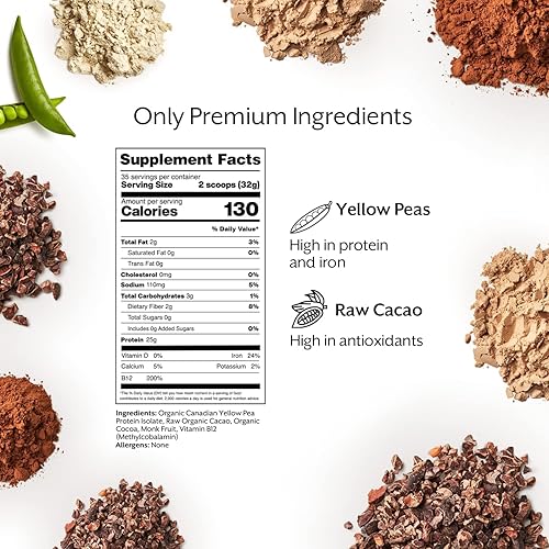 Miniatura 5 de Promix - Proteína vegana en polvo a base de plantas, chocolate crudo, 5 libras a granel, proteína de guisante y vitamina B-12, batidos de fitness y