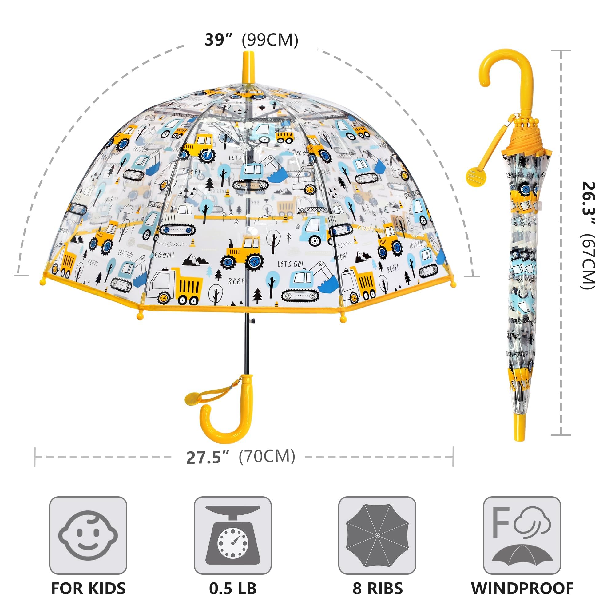 Rhomba Klar Transparente Blase Clear Bubble Umbrella for Children Lightweight Cute 8 Fibre Ribs Cute Dome See Through Perfect for Walking Kids Umbrella for Child