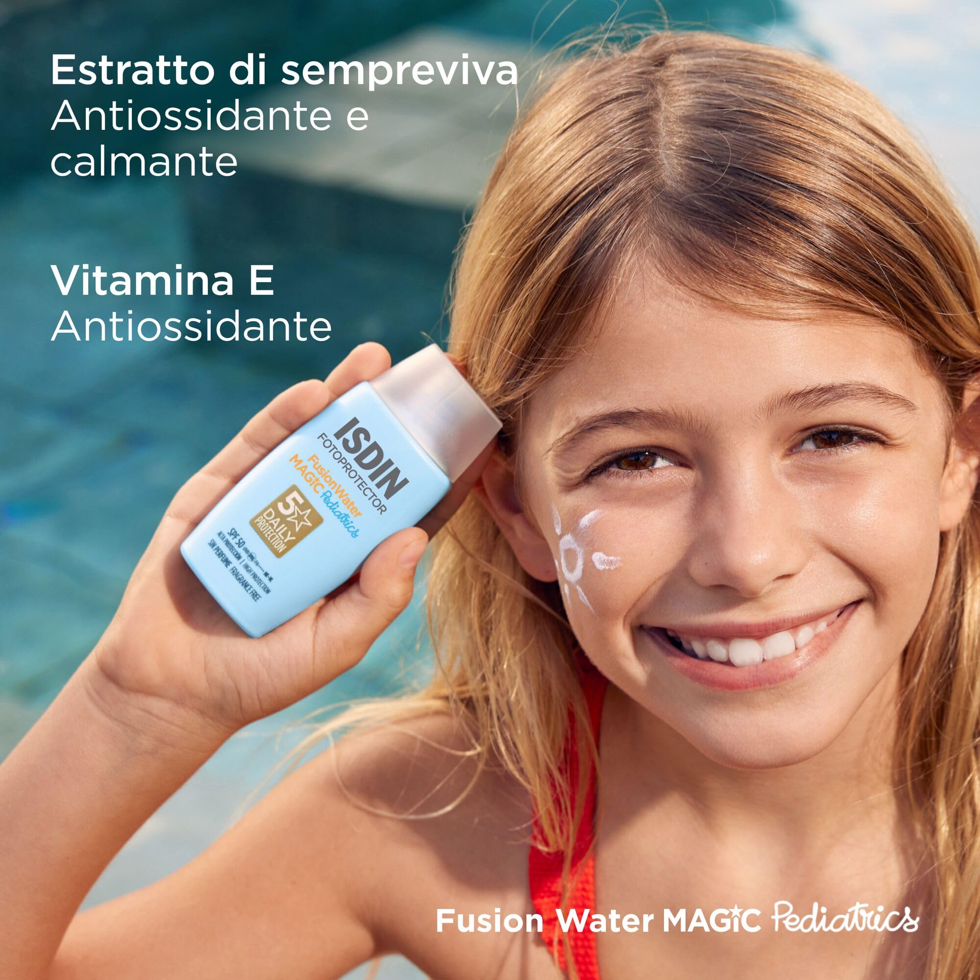 ISDIN Pediatrics Fusion Water MAGIC SPF 50 (50 ml) | Crema Solare Viso per Bambini | Texture Ultraleggera | Adatto per Tutte le Tipologie di Pelle