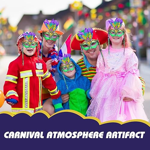 Miniatura 4 de Lyrow 6 máscaras de Mardi Gras para mujer, máscara de carnaval Mardi Gras con plumas, disfraz de Mardi Gras veneciano para mujer, disfraces de Mardi