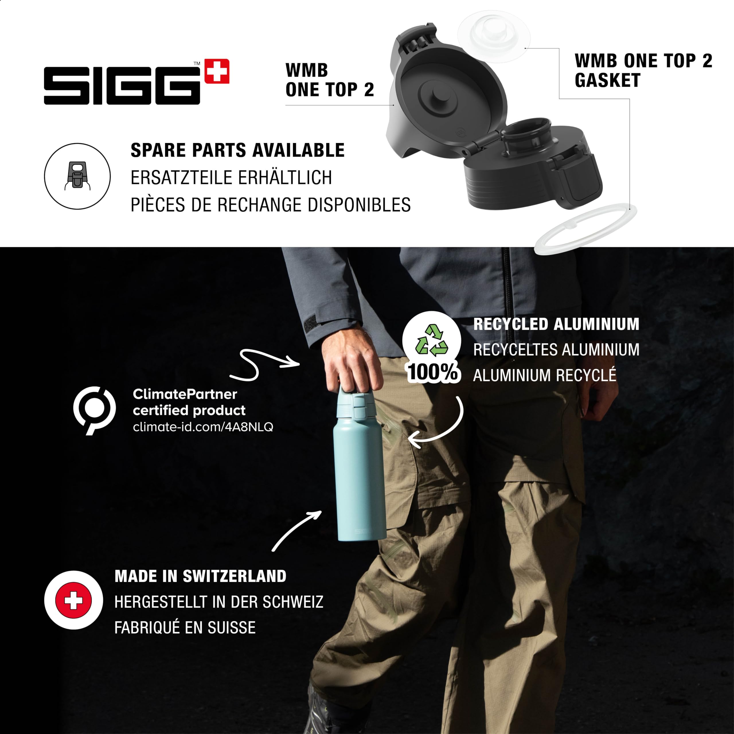 Sigg - Alu Trinkflasche - WMB ONE - Made in Switzerland - ClimatePartner Zertifiziert - Kohlensäure geeignet - Auslaufsicher - Federleicht - BPA-frei - Outdoor - 0,75L & 1L