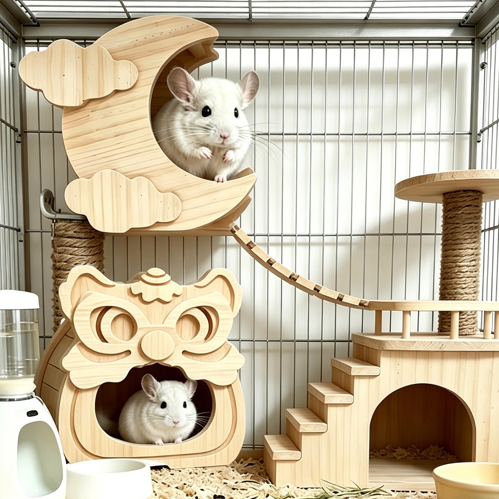 Nascondiglio in legno per porcellini d'India, casetta in legno naturale per cincillà, accessori per criceti, scoiattoli, alianti per zucchero, ecc. a forma di leone