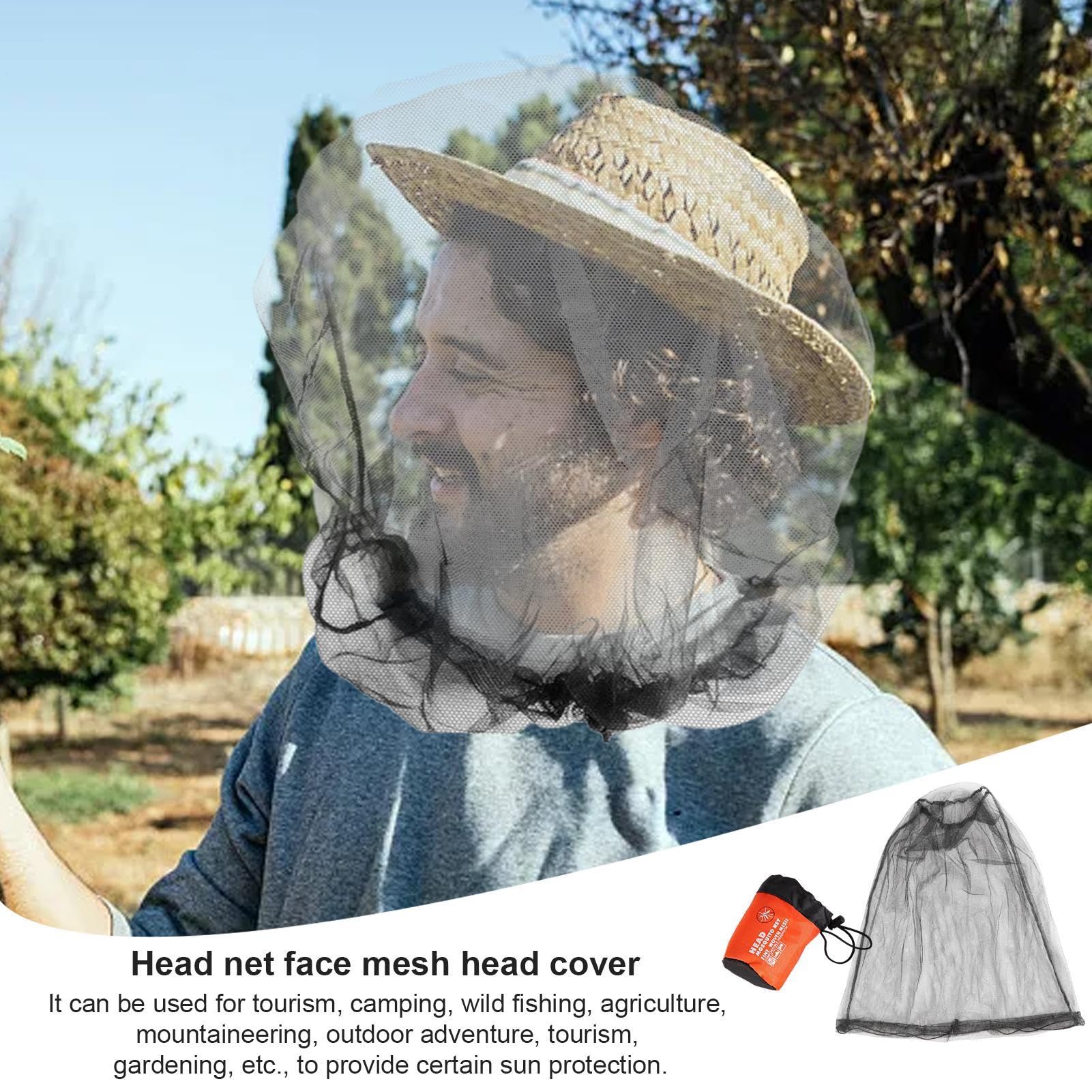4 Moustiquaires De Tête – 46x39cm, Filet Fin + Nylon, 20g, élastique – Anti-moustiques, Camping, Randonnée, Jardin – Avec 4 Sacs De Rangement