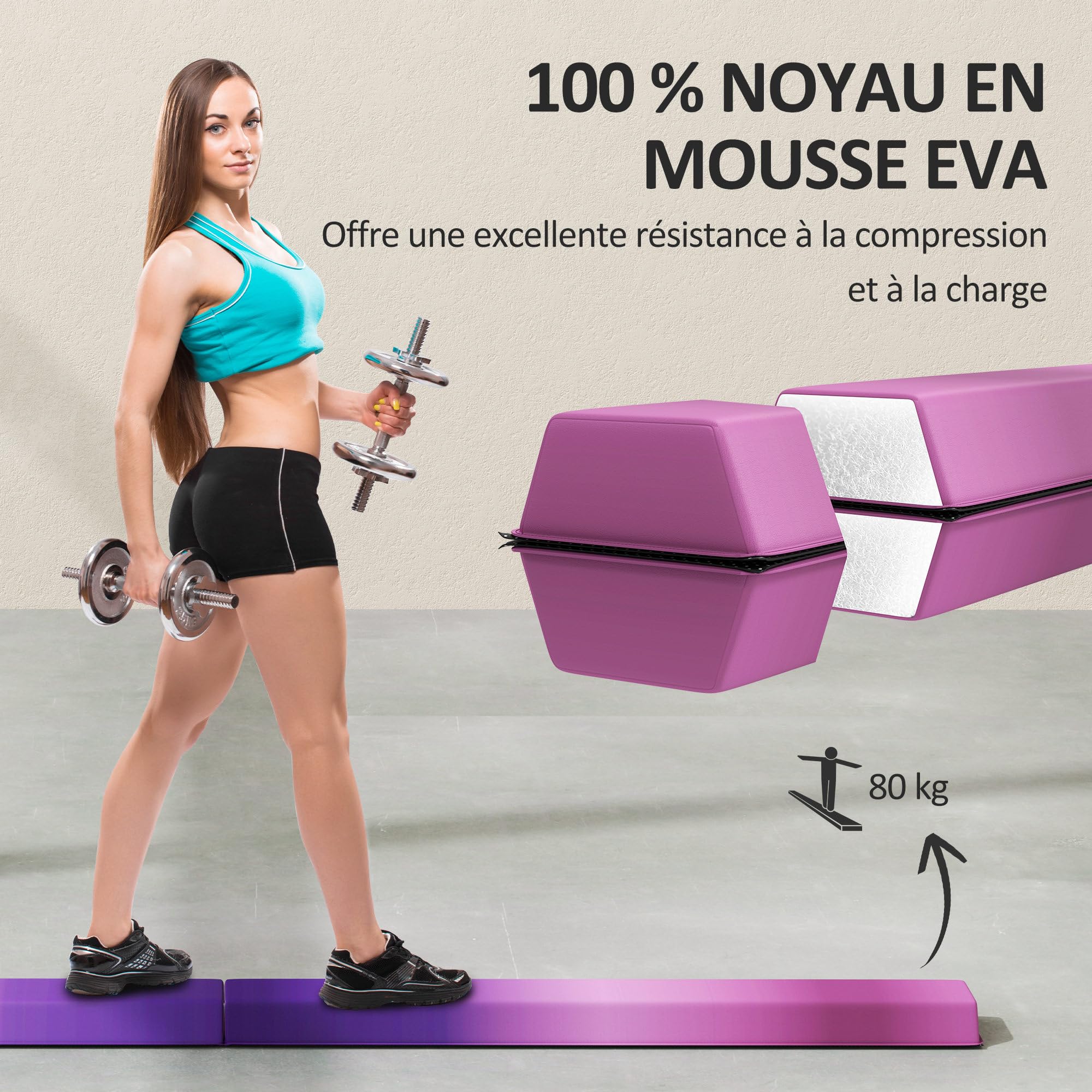 SPORTNOW Poutre Gymnastique Pliable en Velours, Poutre d'équilibre avec Fond antidérapant, équipement d'entraînement de Gymnastique pour Adolescents et Adultes