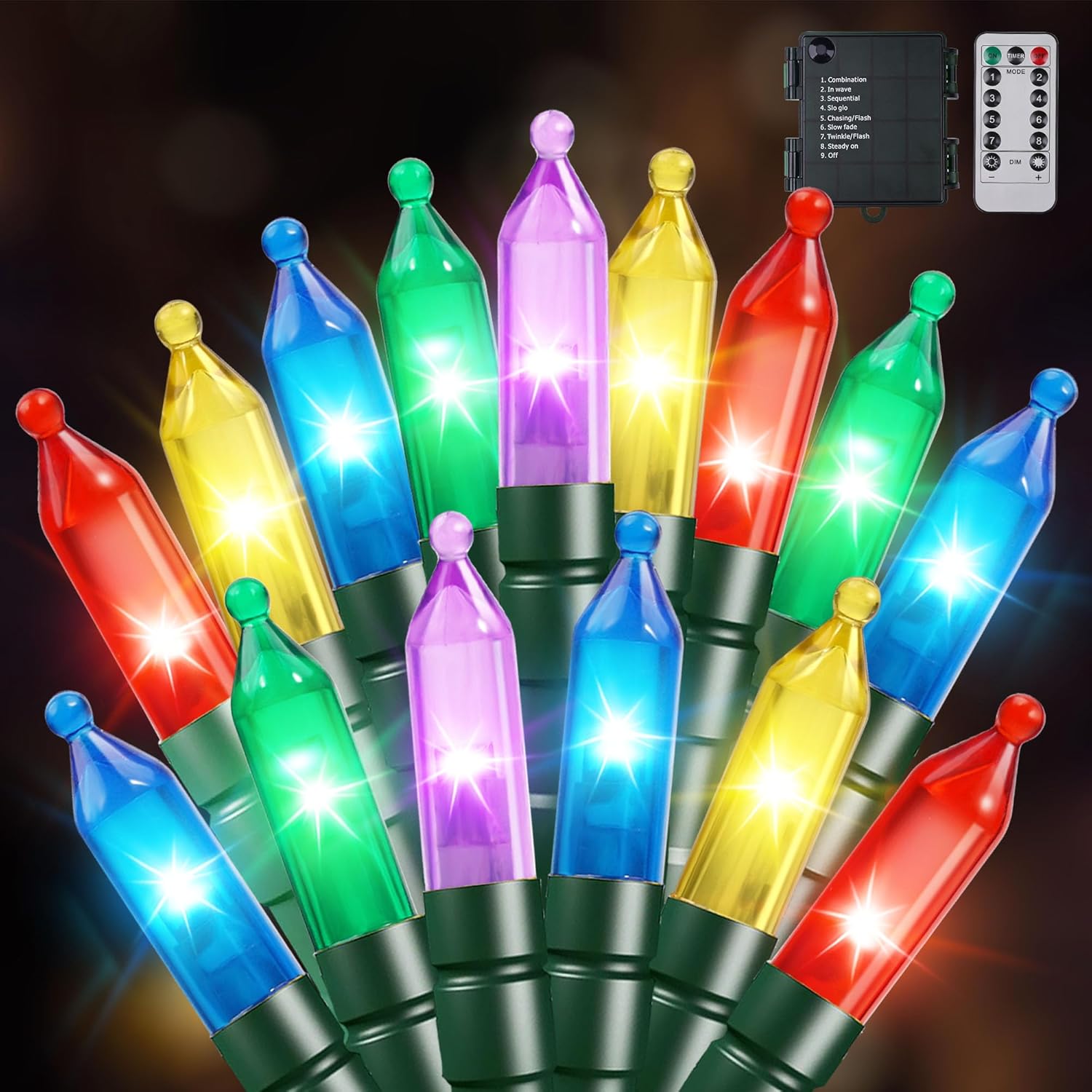 100 LED Christmas String Lights with Remote - 33ft Mini Bulb Battery String Lights - Fairy Lighting Decor for Outdoor Garland Yard Dorm Roofs House Christmas Tree Decorations - Multi Color Multicolor