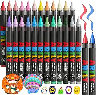 Efimeso 24 Farben Acrylstifte für Steine Wasserfest Set, Multimarker Pinselstifte Acrylic Paint Marker für Stein, Keramik, Holz, Stoff, Leinwand