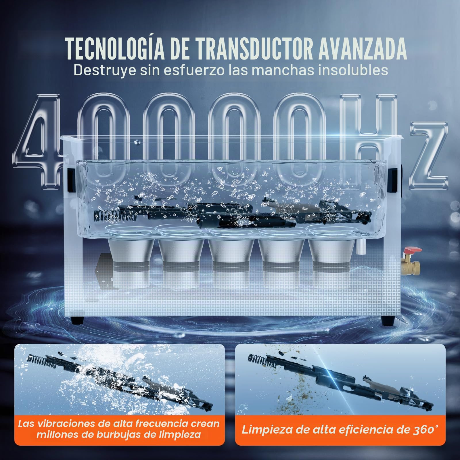 VEVOR Limpiador Ultrasónico 10 L Máquina de Limpieza Ultrasónica Profesional de 300 W con Temporizador y Calentador 40 kHz con Cesta para Piezas de Armas, Balas, Suministros Militares