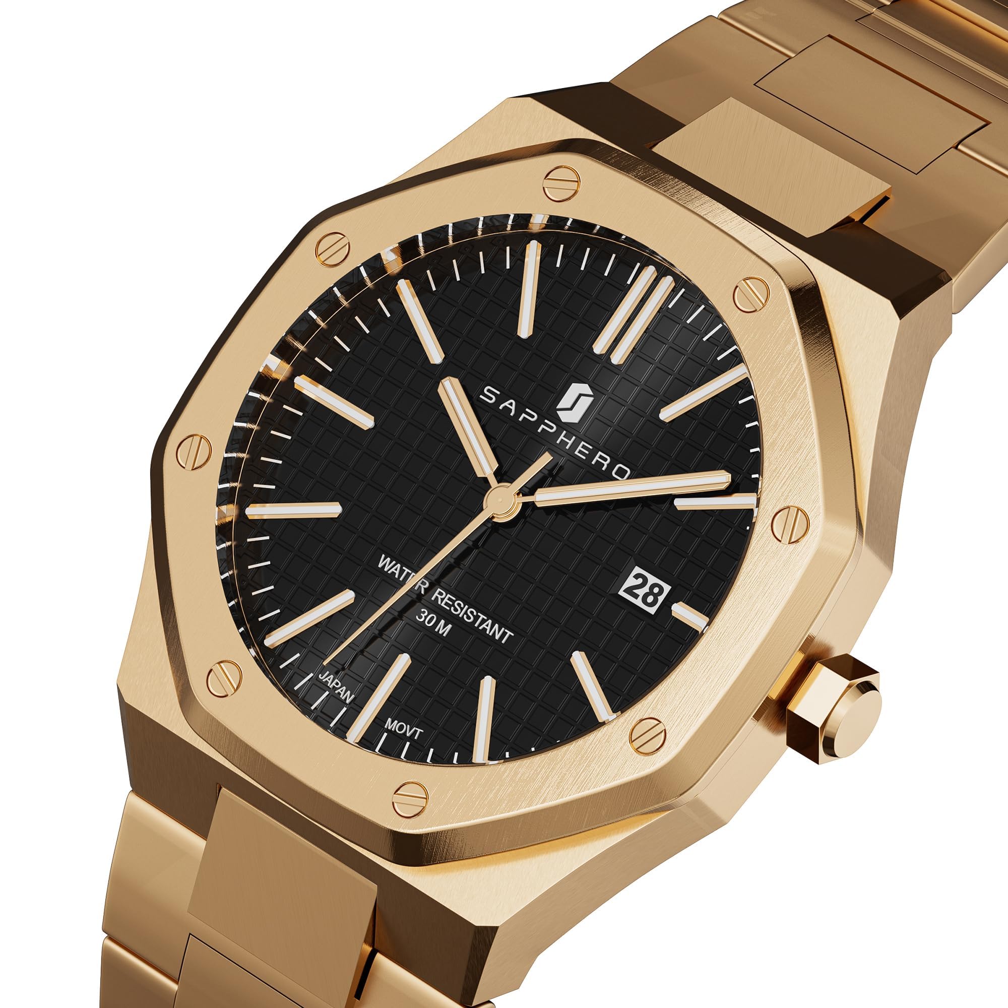 SAPPHERO Uhren Herren Quarzwerk Silber Edelstahl Armband 30M Wasserdicht Datum Kalender Schwarz Blau Herrenuhren Armbanduhr Geschenke für Männer