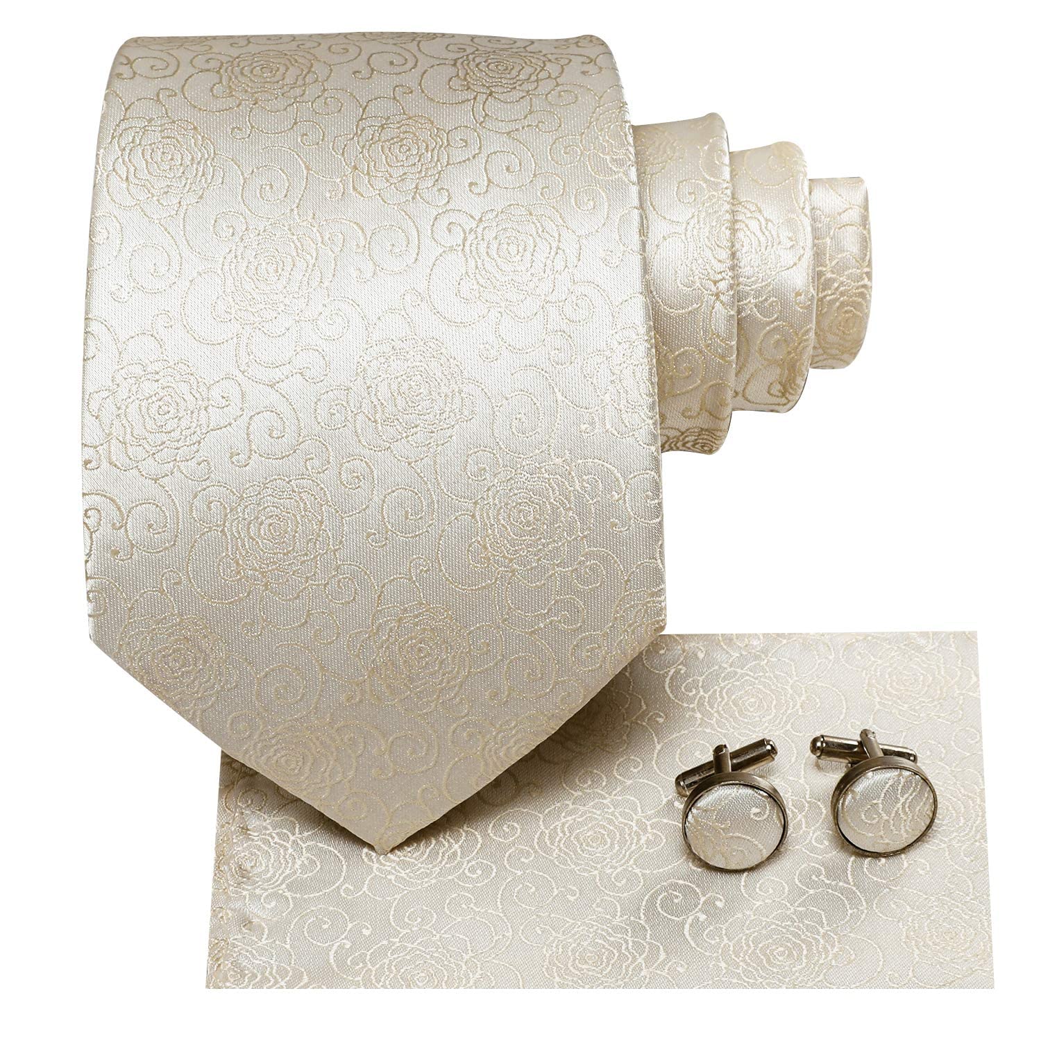 Hi-TieSilk Paisley Ties for Men Necktie Pocket Square Cufflinks Set Foral Tie Sets Formal Business