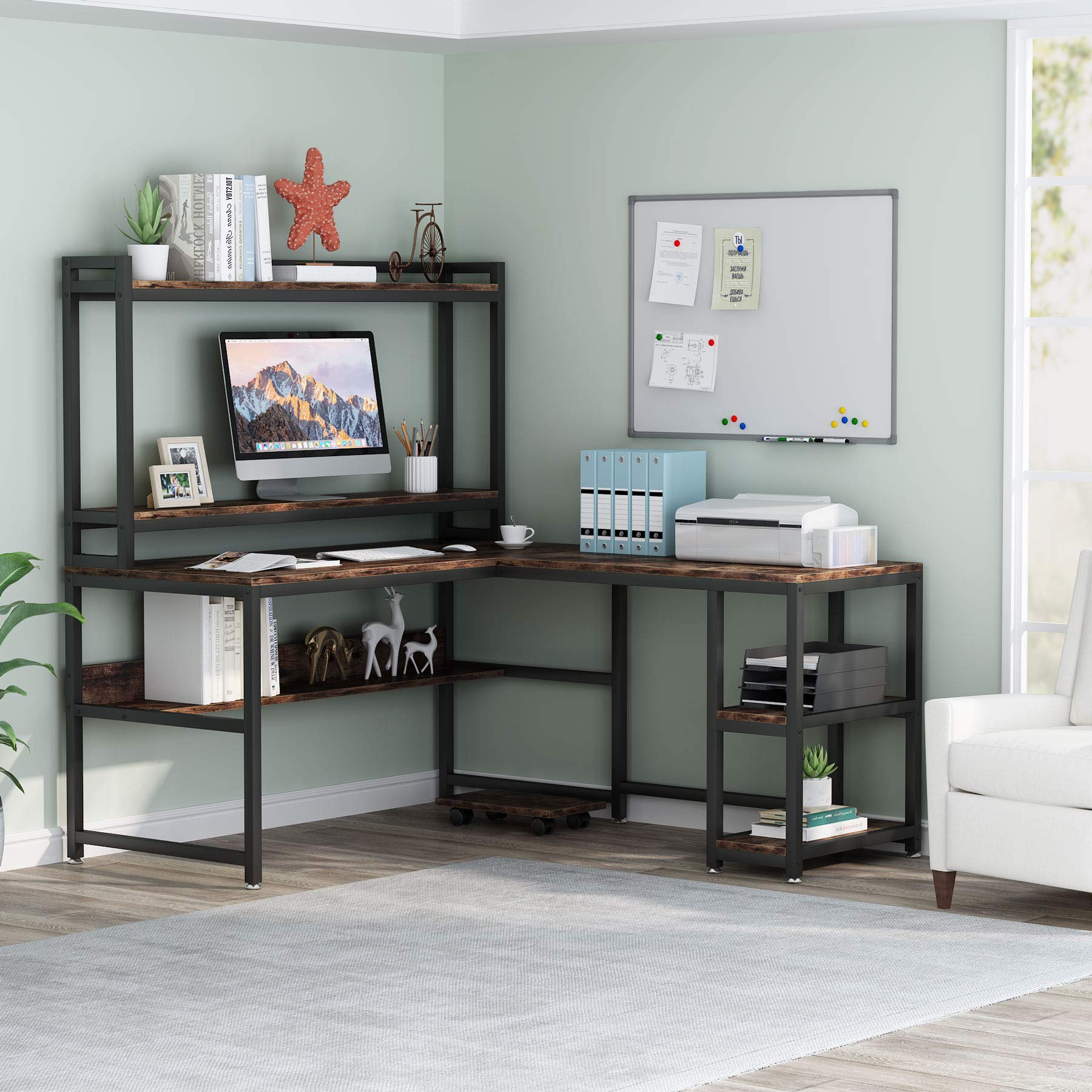 Tribesigns LShaped Desk with Hutch and Storage Shelves, 59 Inch Corner