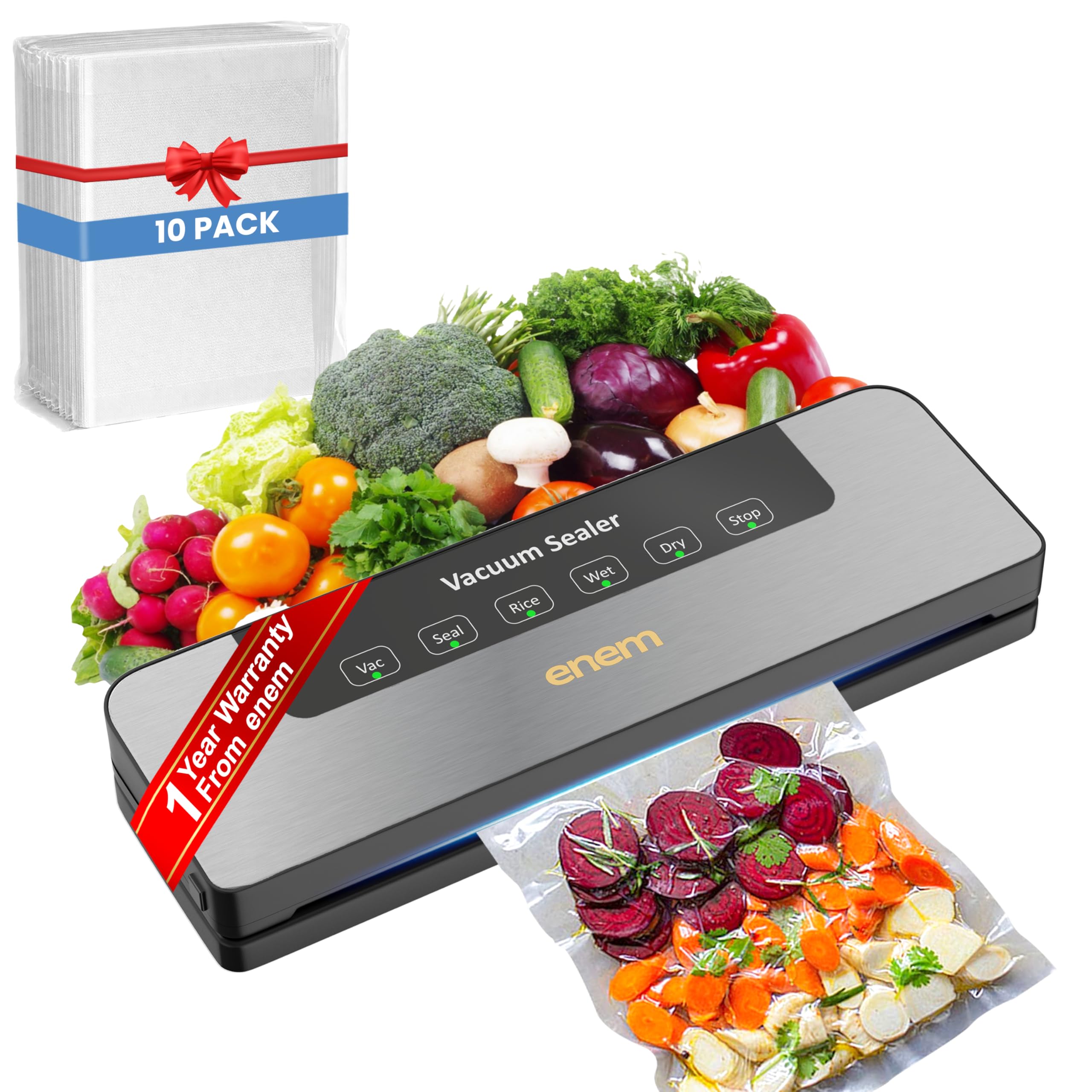 ENEM Vacuum Sealer Machine, Automatic Dry & Wet Air Sealing Machine, with Full Customer Support from Enem, Compact Design Vacuum Packing Machine, With 10 Vacuum Bags-image-47