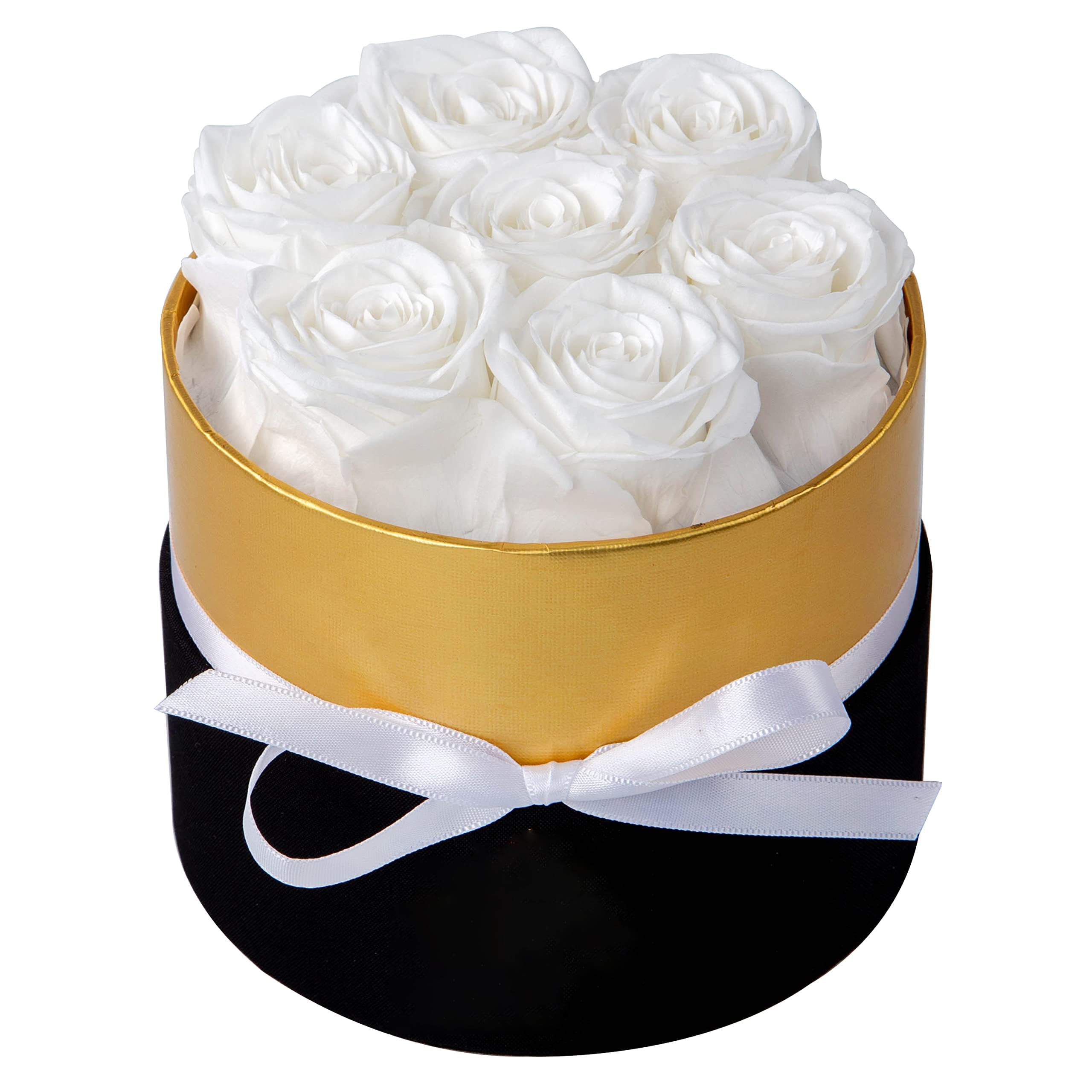 KASTWAVEEternal Preserved Roses in Round Box, 7 Stunning White Roses for Lasting Beauty, for Mothers Day and Valentines Day
