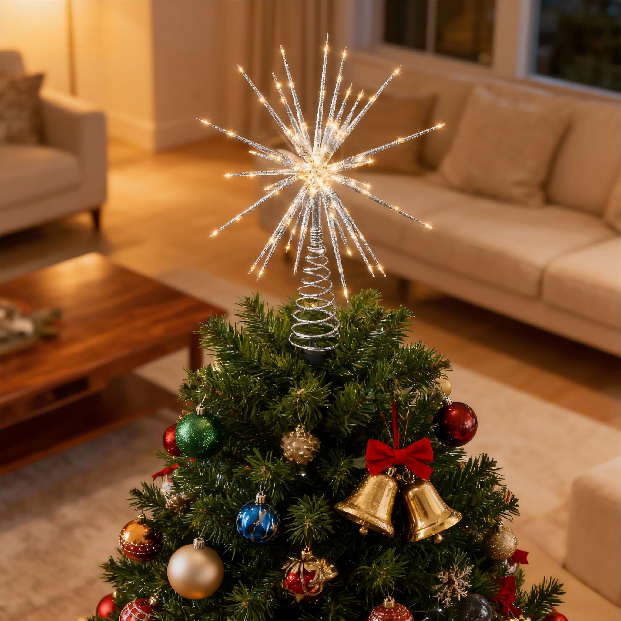 Meonum Cimier de sapin de Noël rétro pour décoration de vacances, taille universelle, léger et facile à installer (argenté, 36,8 cm)