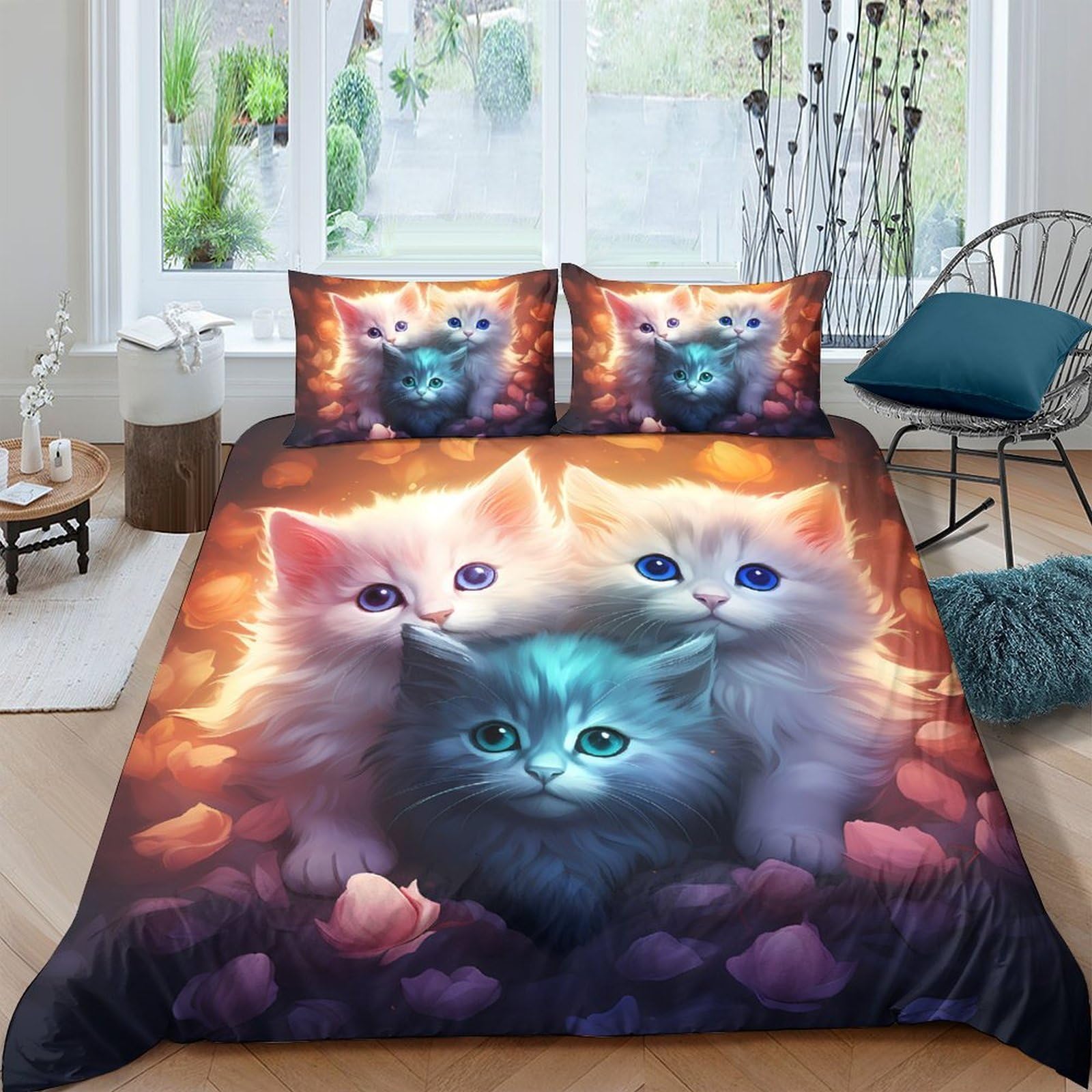 Ctjqhvkz Style-10 3D Printed Fluffy Kittens Fitted Sheet Microfiber Soft Breathable Sunset Dream Mattress Cover For Bedroom Decor Single（135X200cm）
