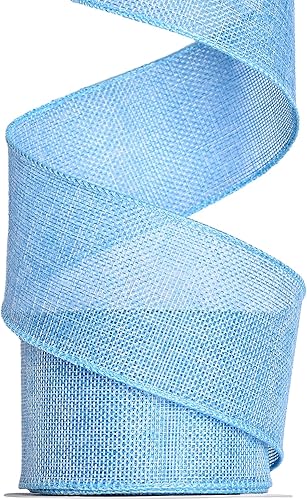 Cinta de arpillera con alambre azul bebé, 2 12 pulgadas, 10 yardas, cinta de yute para decoración de lazos, manualidades, envoltura de regalos,