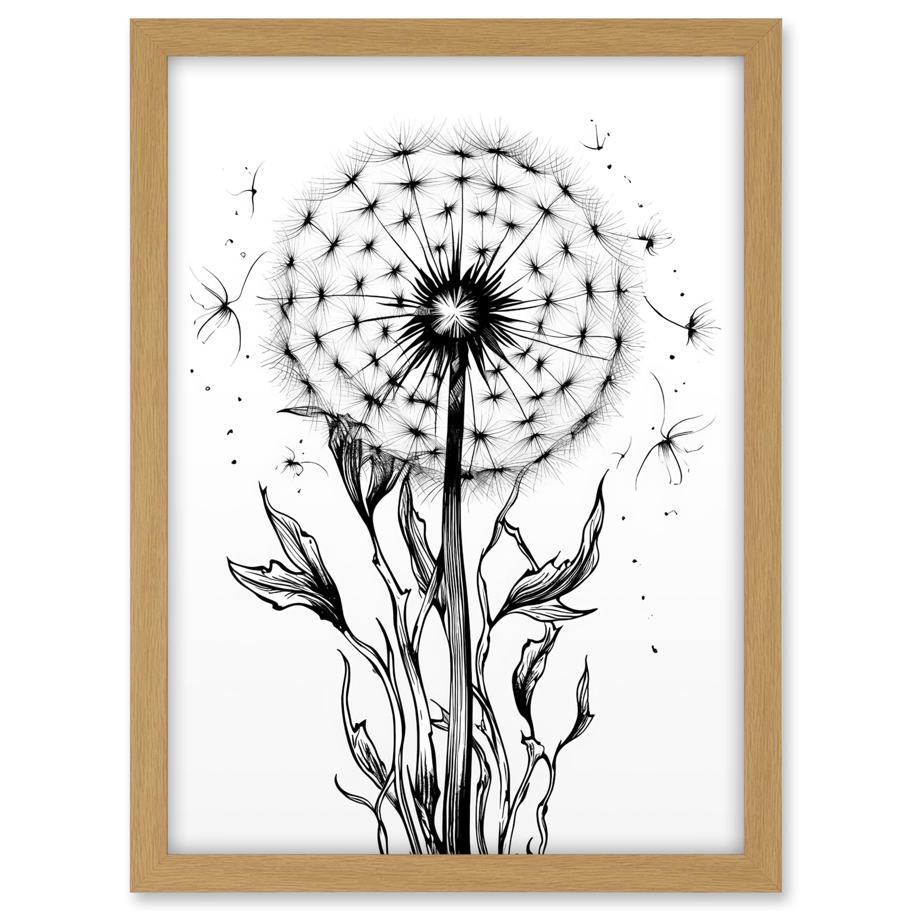 Artery8 Dandelion Flower Seed Black and White Rockabilly Americana 50s Artwork Framed A3 Wall Art Print