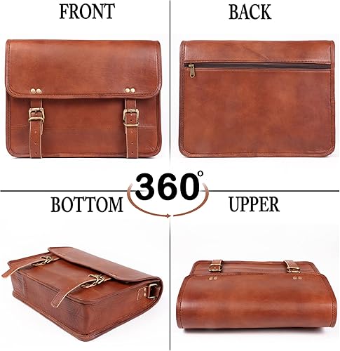 Miniatura 7 de Bolso bandolera de cuero genuino marrón pequeño, perfecto para iPad y computadora portátil pequeña, bolso de hombro envejecido vintage, Marrón, 14