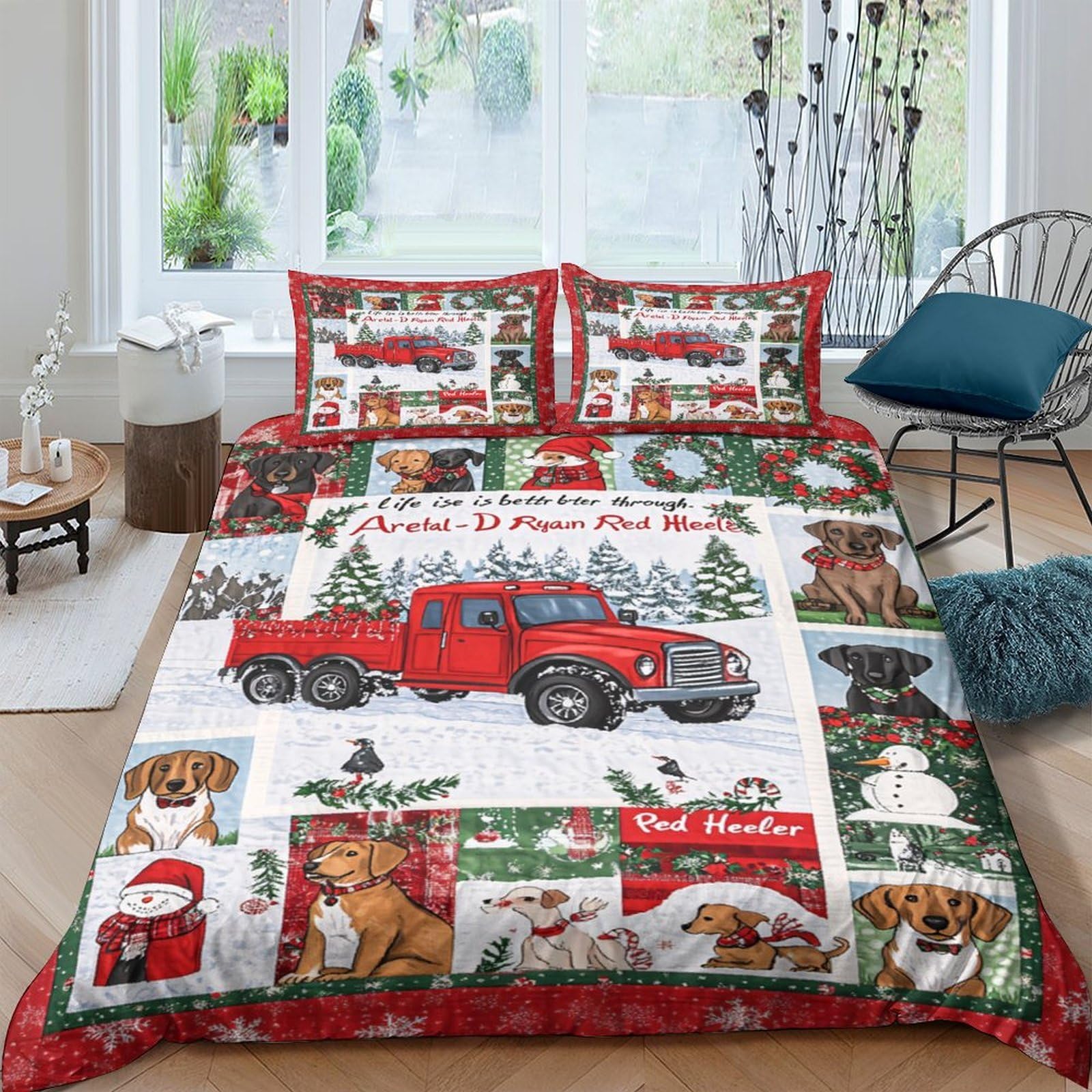 Ctjqhvkz Style-4 3D Printed Christmas Red Truck Fitted Sheet Microfiber Winter Forest Animal Bed Cover For Bedroom Guest Mattress Decor Single（135X200cm）