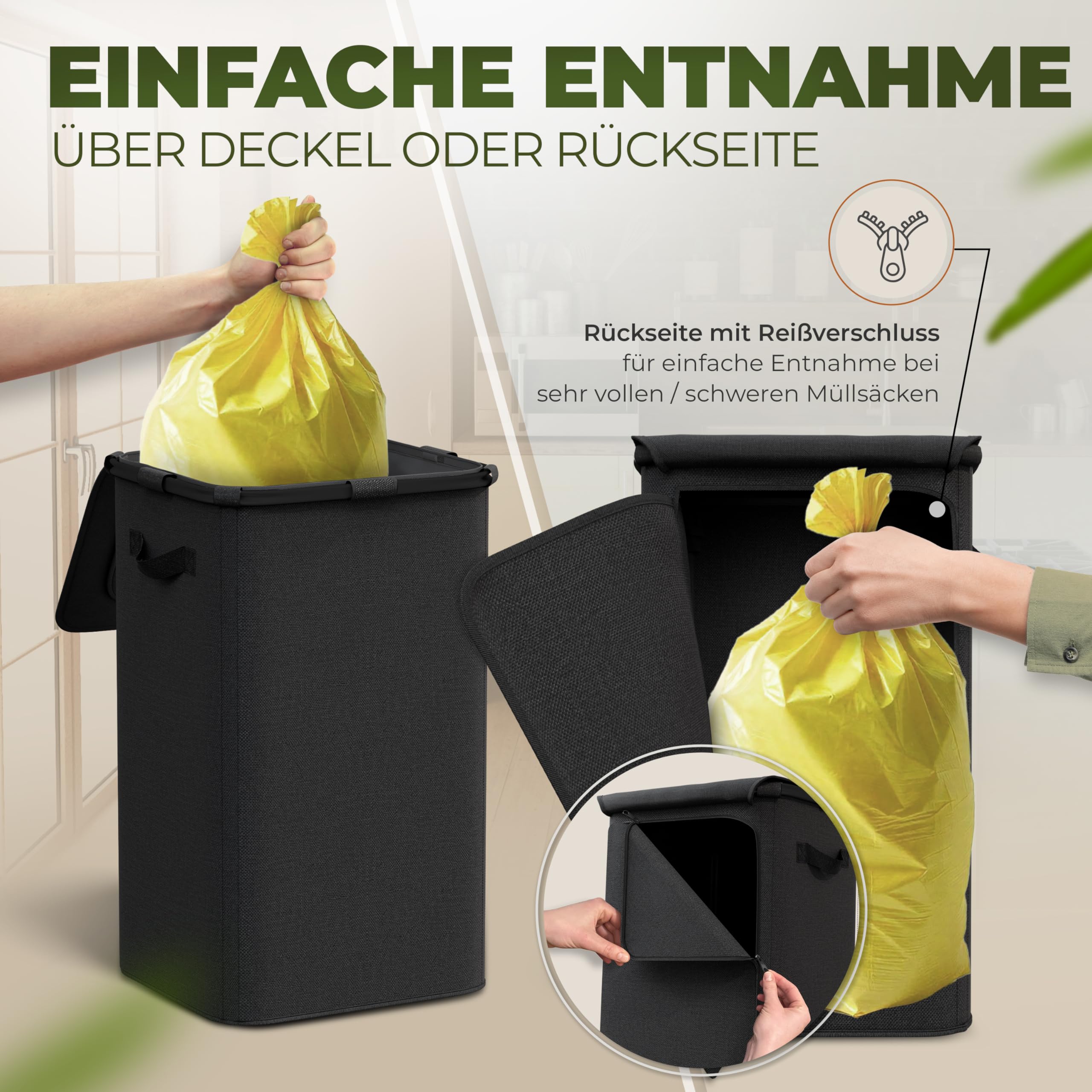 COTTARA® Gelber Sack Ständer Mülleimer mit Deckel magnetisch 60-120L Müllsystem Schwarz