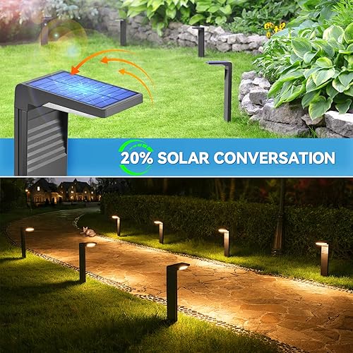 Miniatura 4 de Paquete de 2 luces solares para camino con modo blanco cálido y blanco frío, modernas luces solares para senderos impermeables para exteriores,