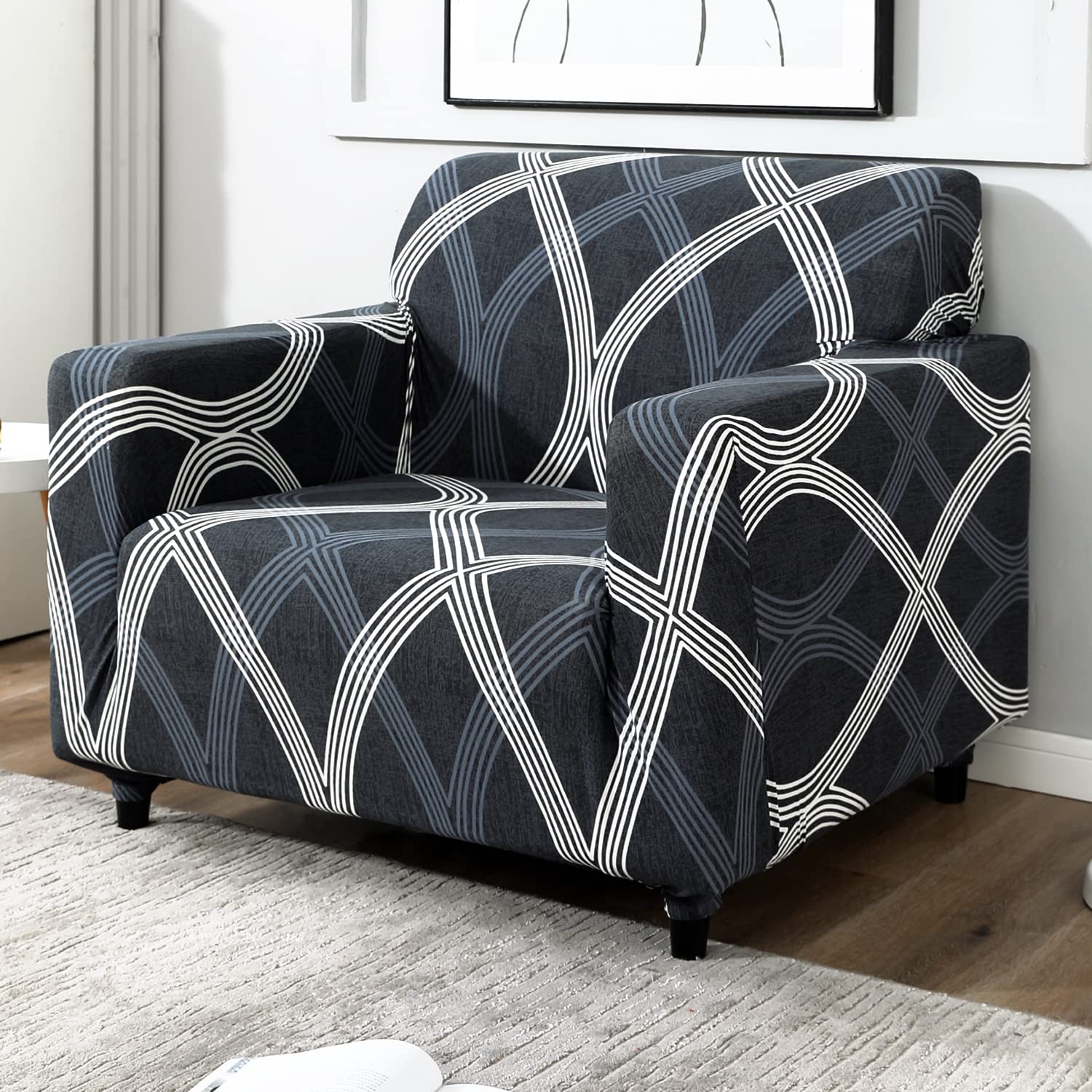 HOKIPO Sofa Cover 1 Seater Fully Covered, Shadow Grey