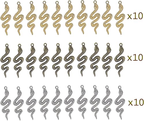 Miniatura 2 de 30 dijes de serpiente de aleación, colgantes de serpiente cobra de metal para Halloween, dijes de serpiente antiguos, dijes de serpiente plateados,