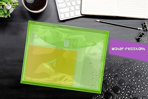 Miniatura 5 de 24 sobres de plástico, sobres de polietileno reutilizables, tamaño carta, colores surtidos, transparentes, carga lateral, con refuerzo de 1 pulgada