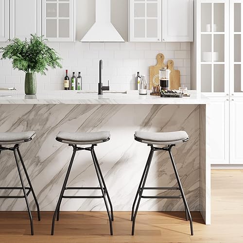 Miniatura 20 de Nathan James 22201 Arlo - Taburete de bar tapizado moderno sin espalda con asiento de sillín de doble capa y base de metal, gris/negro mate Plumas