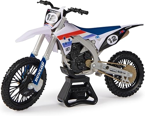 Miniatura 9 de Supercross, Auténtica réplica de motocicleta de juguete fundido a presión de coleccionista de Justin Barcia a escala 110 con soporte de carrera,