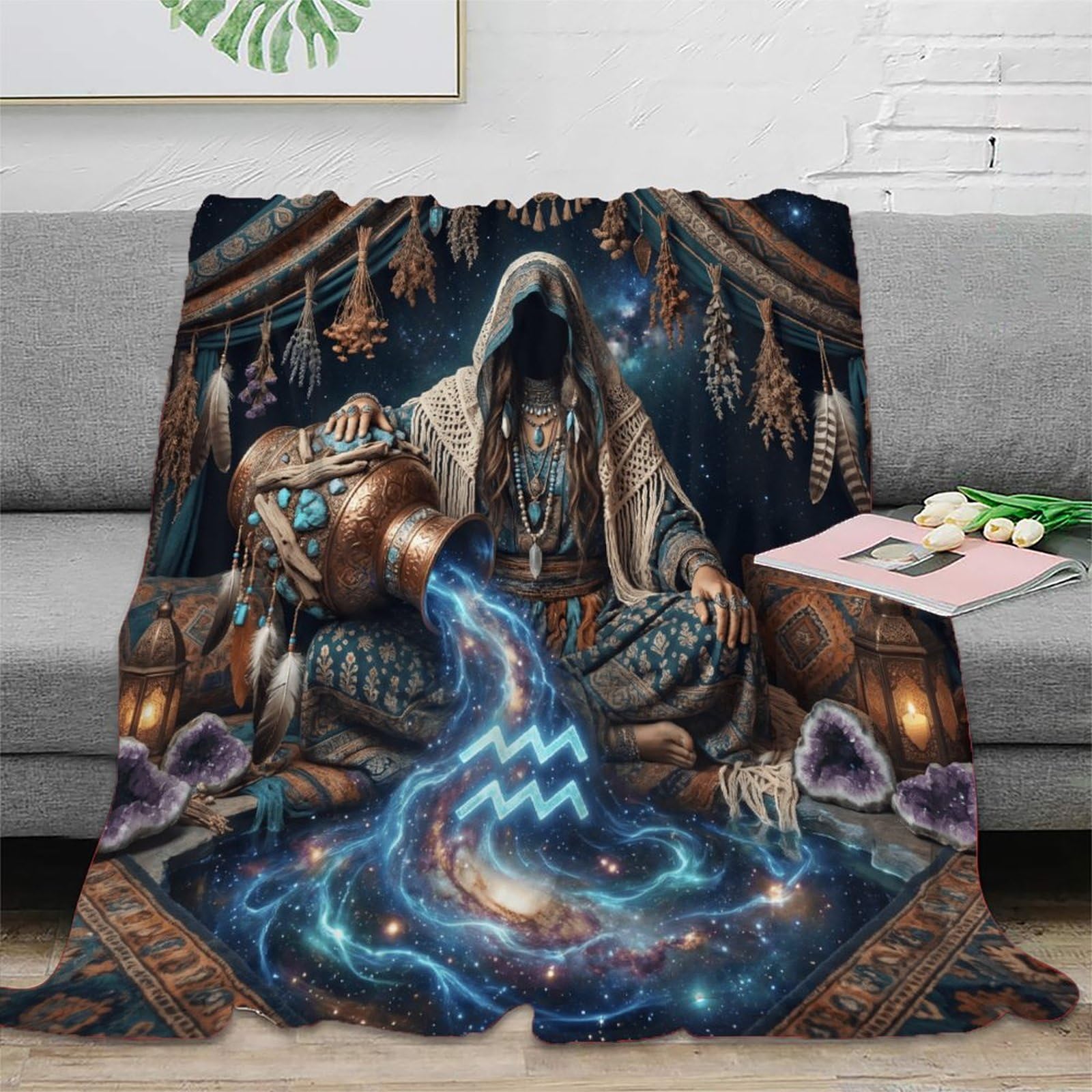 H3B8U2Y5 Aquarius Zodiac Bohemia for for Warm Throw Blanket, Sofa Couch Bed