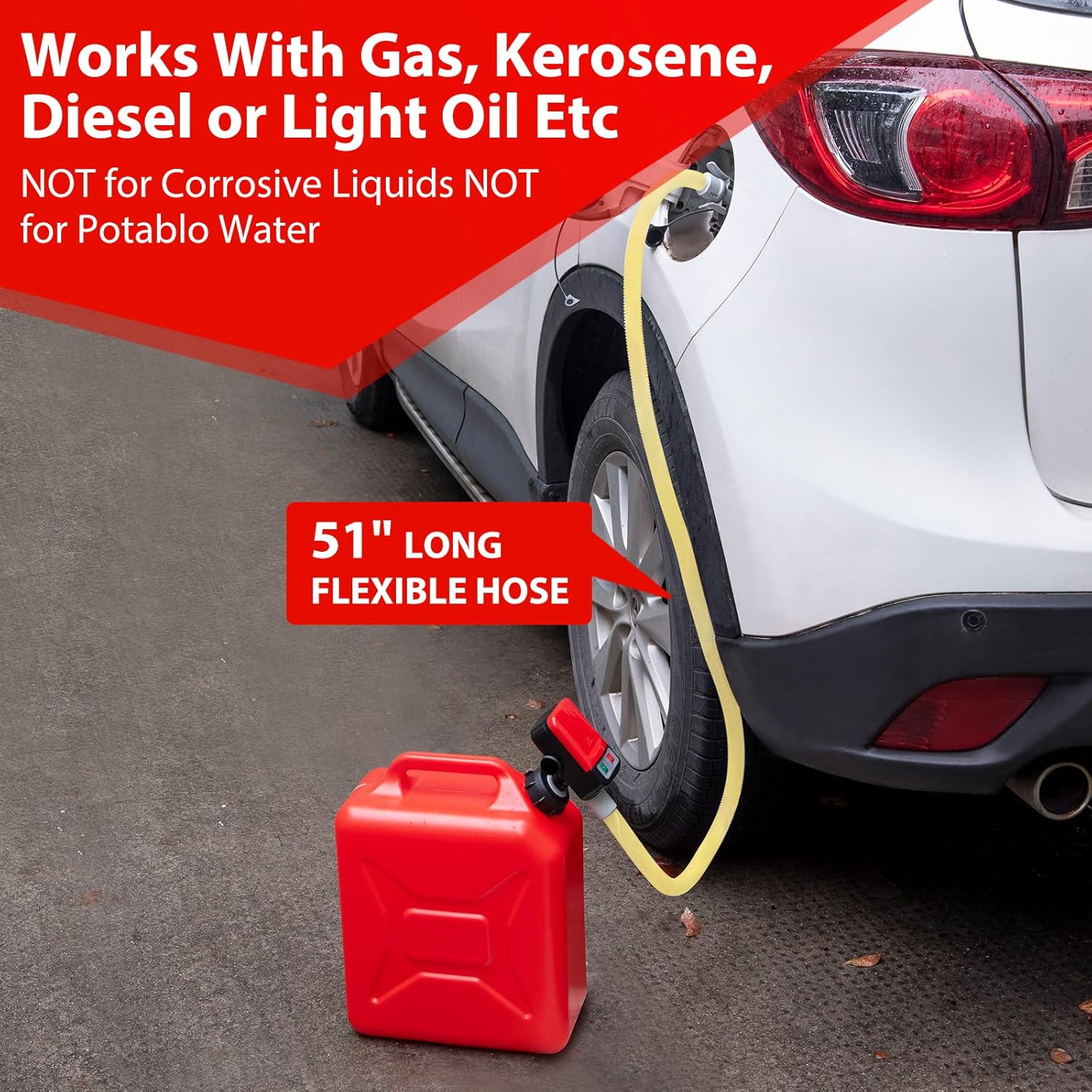 Automatic Portable Fuel Transfer Pump with Auto-Stop, 3.2 Gallon per minute, Extra Long Hose, Battery Powered and USB Type-c, 4 Can Adapters and Leak protection, Gas Pump for Oil, Diesel and Gasoline - Image 8