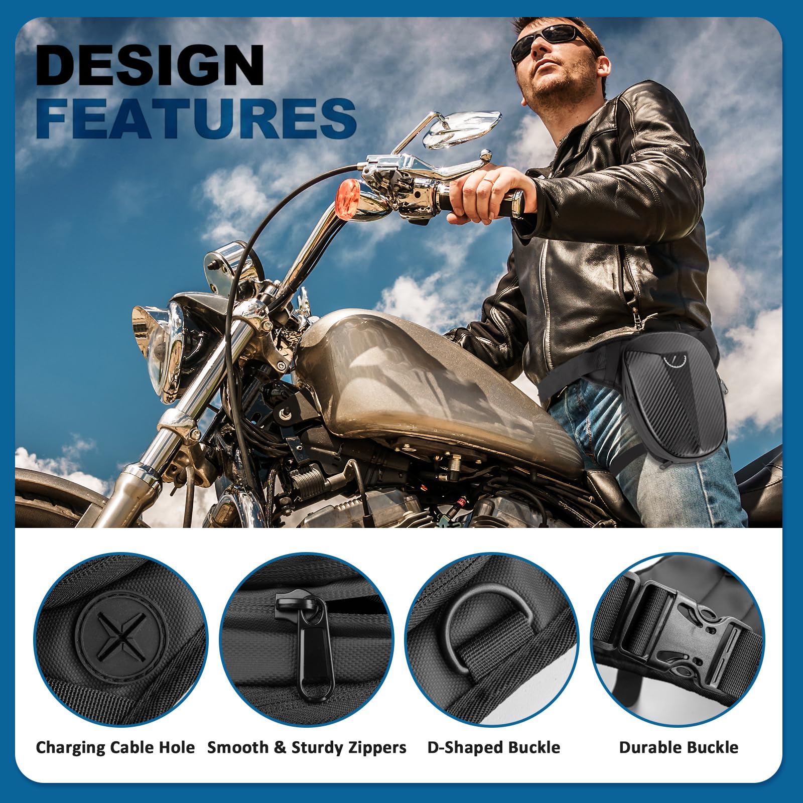 Sac tactique étanche pour moto, randonnée, cyclisme, pêche, voyage, sac à bandoulière pour homme et femme avec 40 % de rangement extensible (noir), noir, Sac de jambe de moto extensible