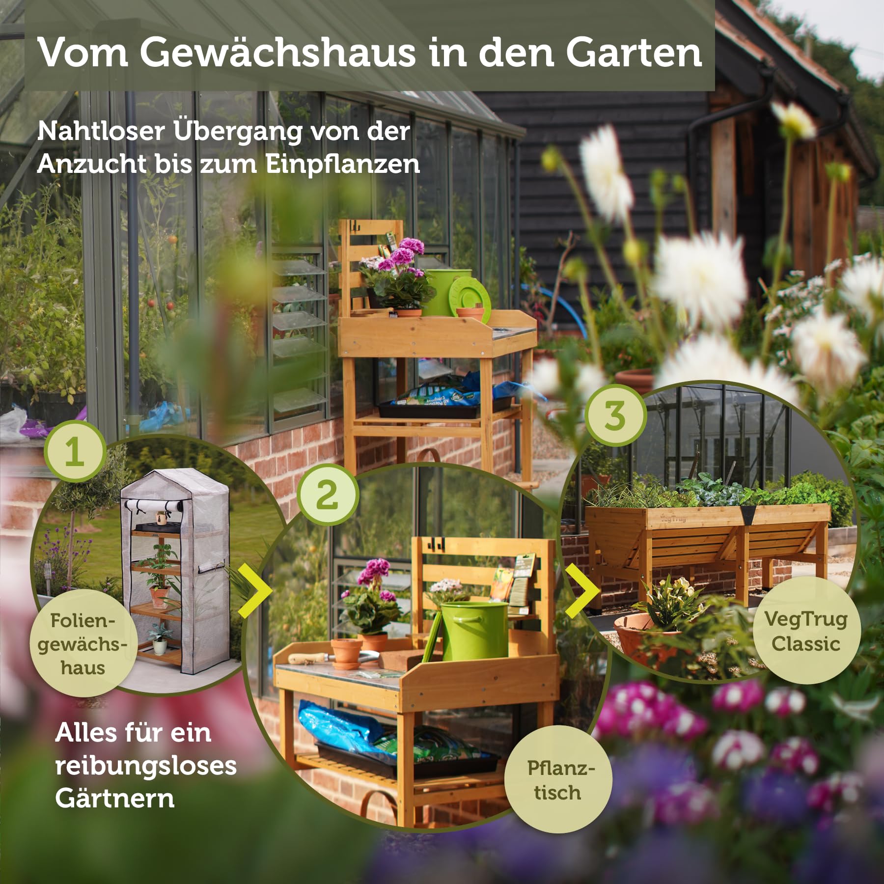 VegTrug® Mesa de Cultivo 100% Madera certificada FSC, 81 x 56 x 125 cm, Color Natural