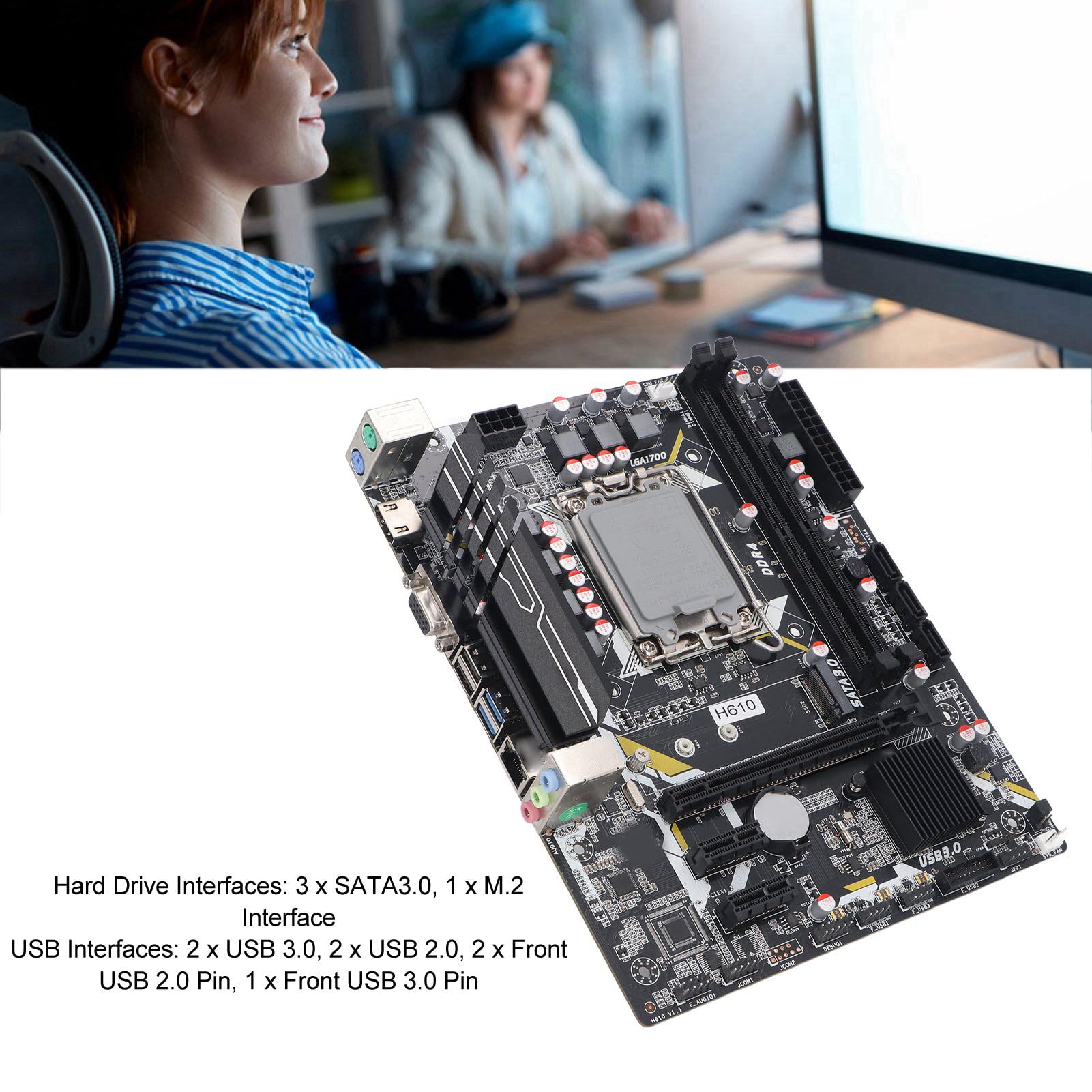 Płyta Główna H610U, ATX, DDR4 DIMM 64 GB, PCIe Gen 3.0 X16, M.2 SSD 32 GB/s, Stały Kondensator, Stabilne Zasilanie dla LGA 1700, z VGA